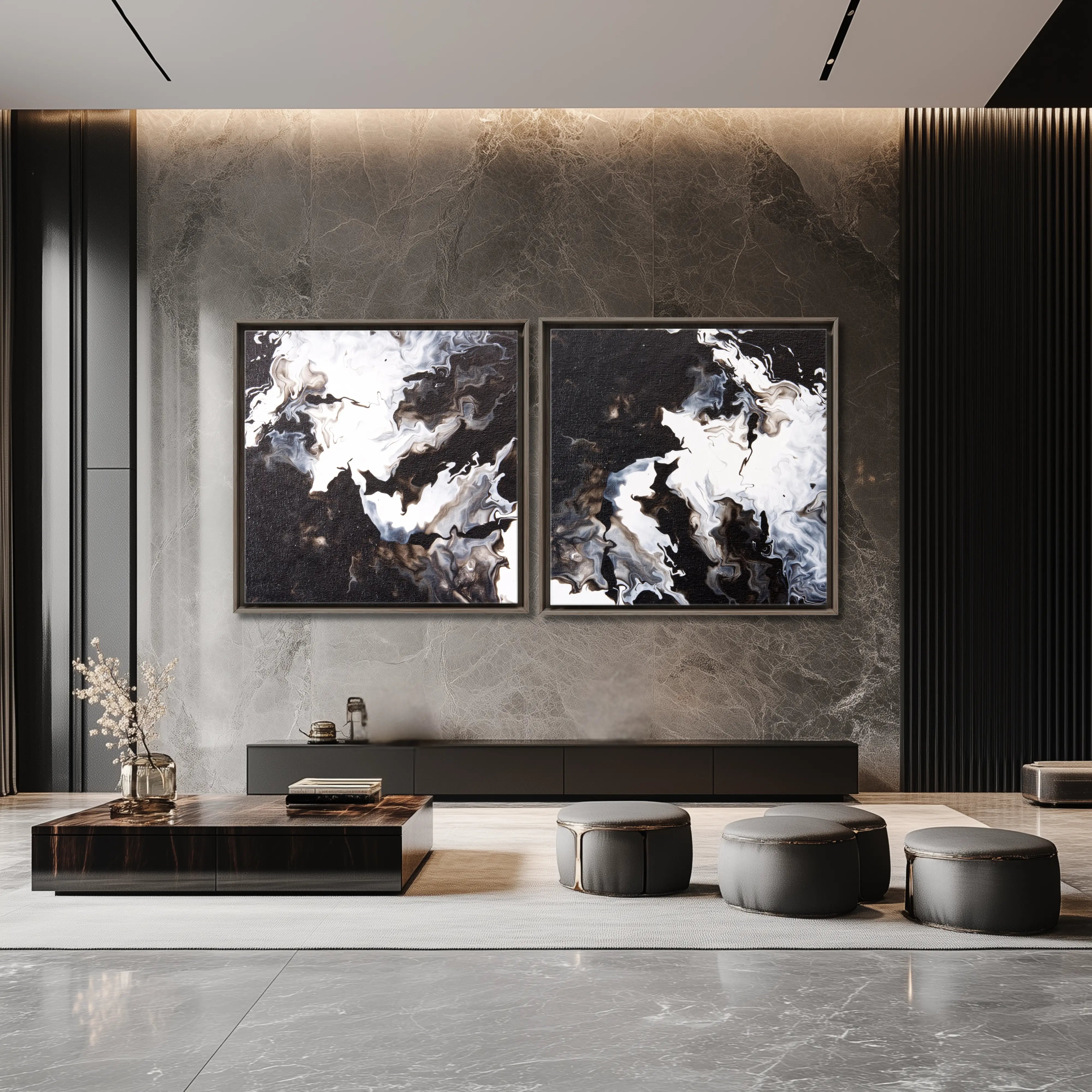 Timeless  | Set of 2 Canvas Prints | Luxury Fine Art Set | Black and White Wall Art