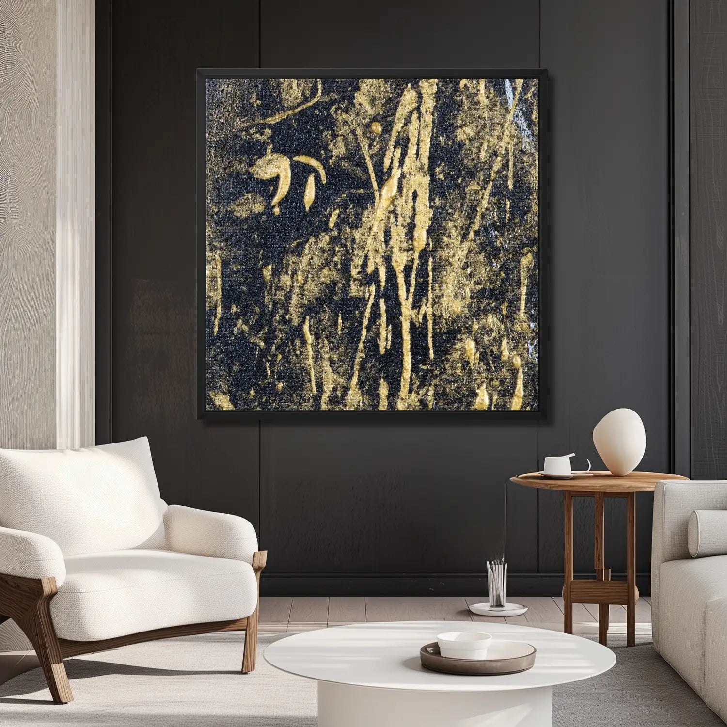 Noir Prosperity - framed black canvas art