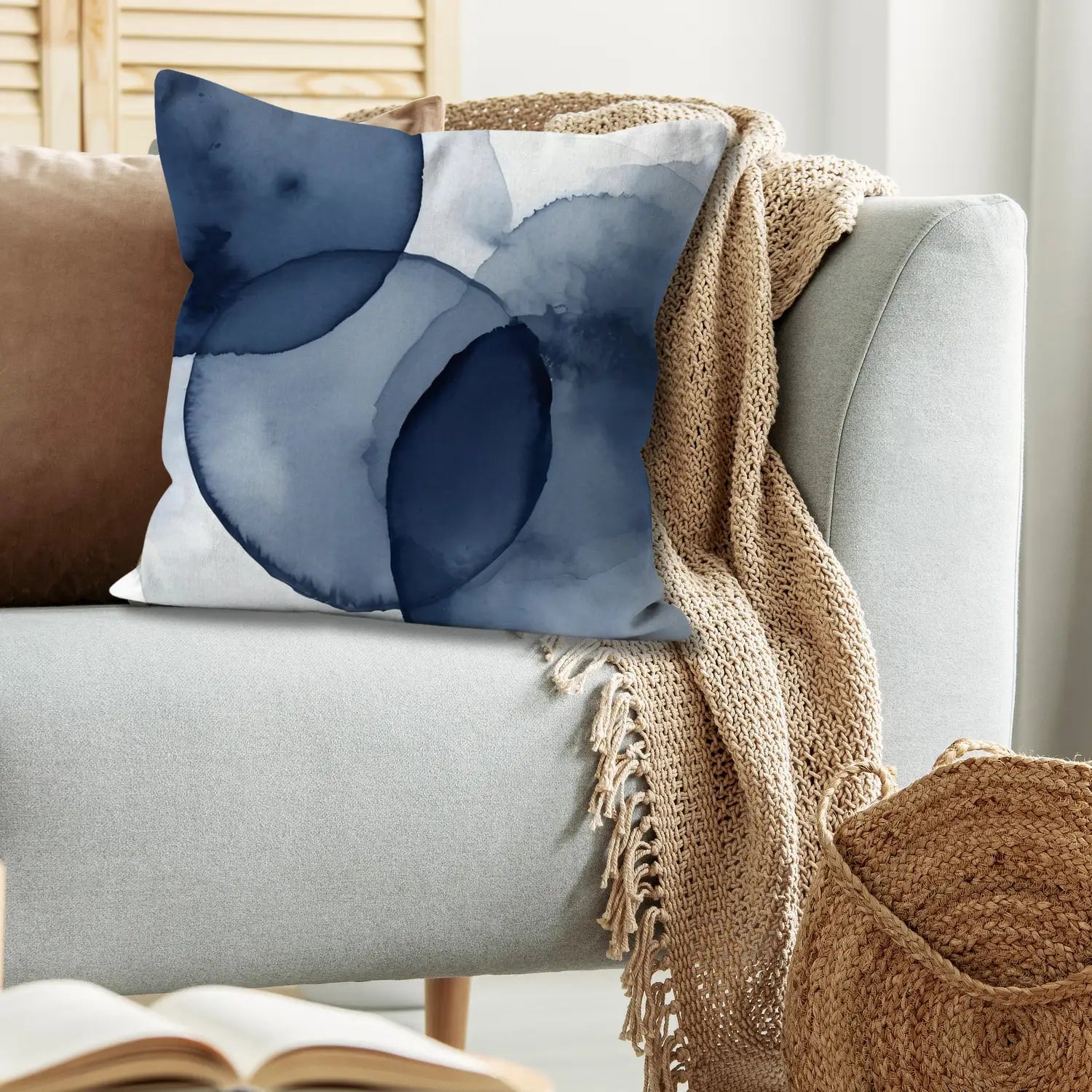 Indigo Love - Bespoke Abstract Sofa Cushion