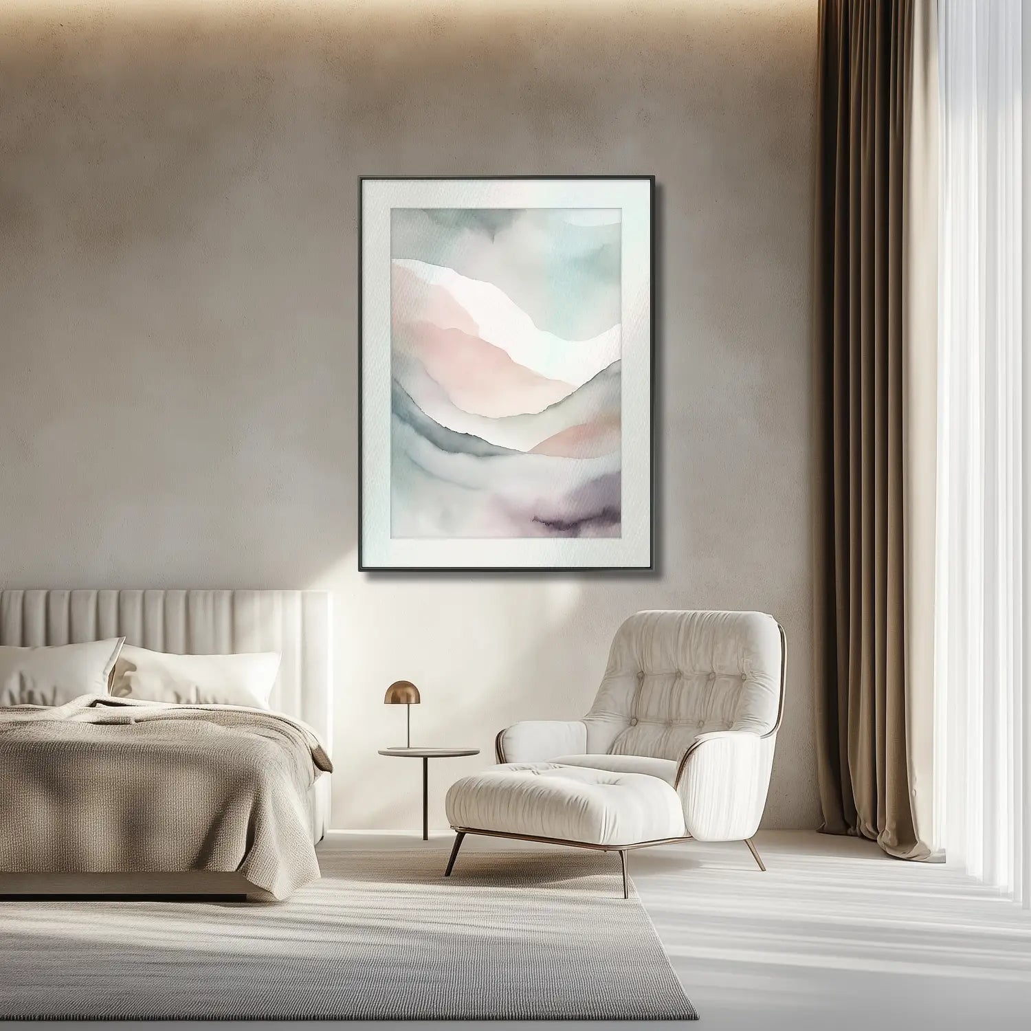 Palette of Peace: Bespoke Fine Art Print for Elegant Bedroom