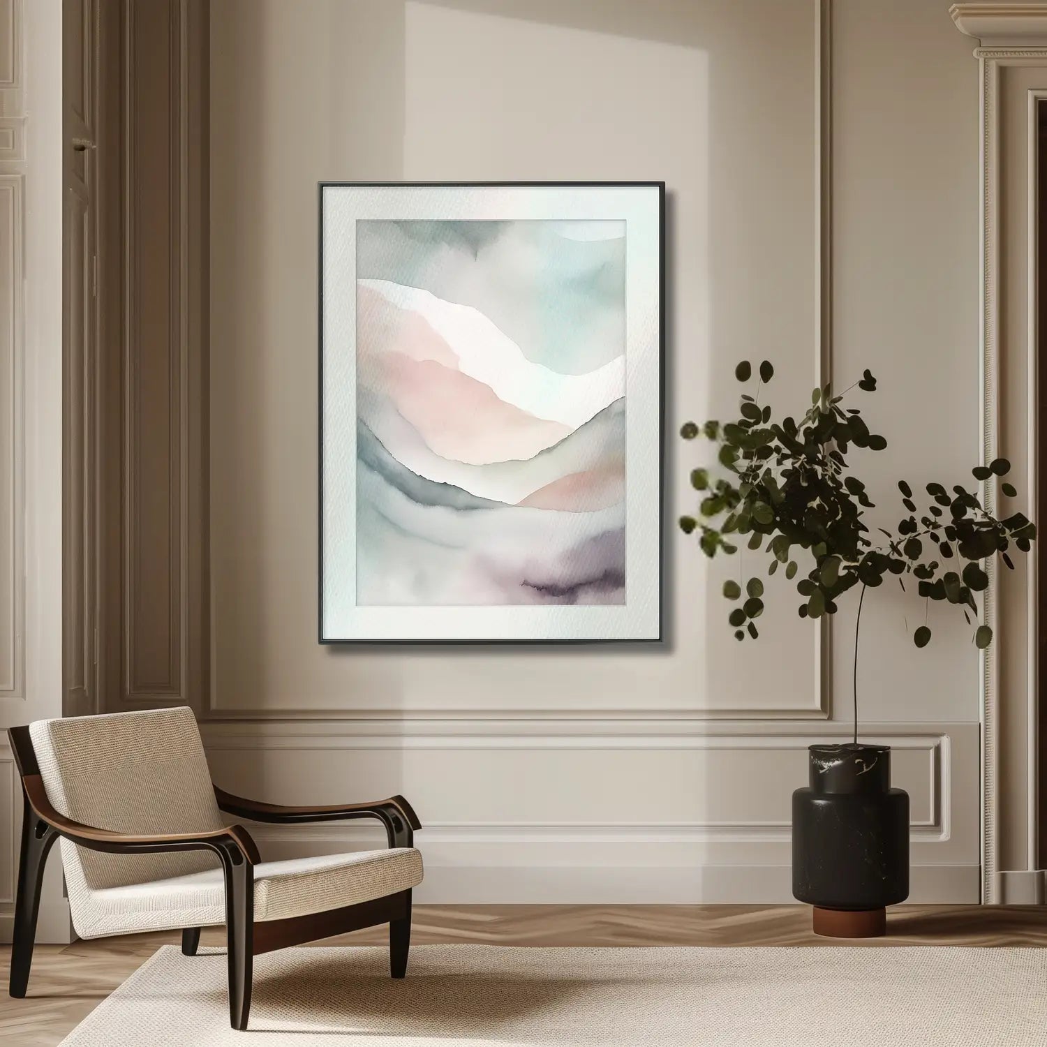 Palette of Peace: Bespoke Fine Art Print for Elegant Bedroom