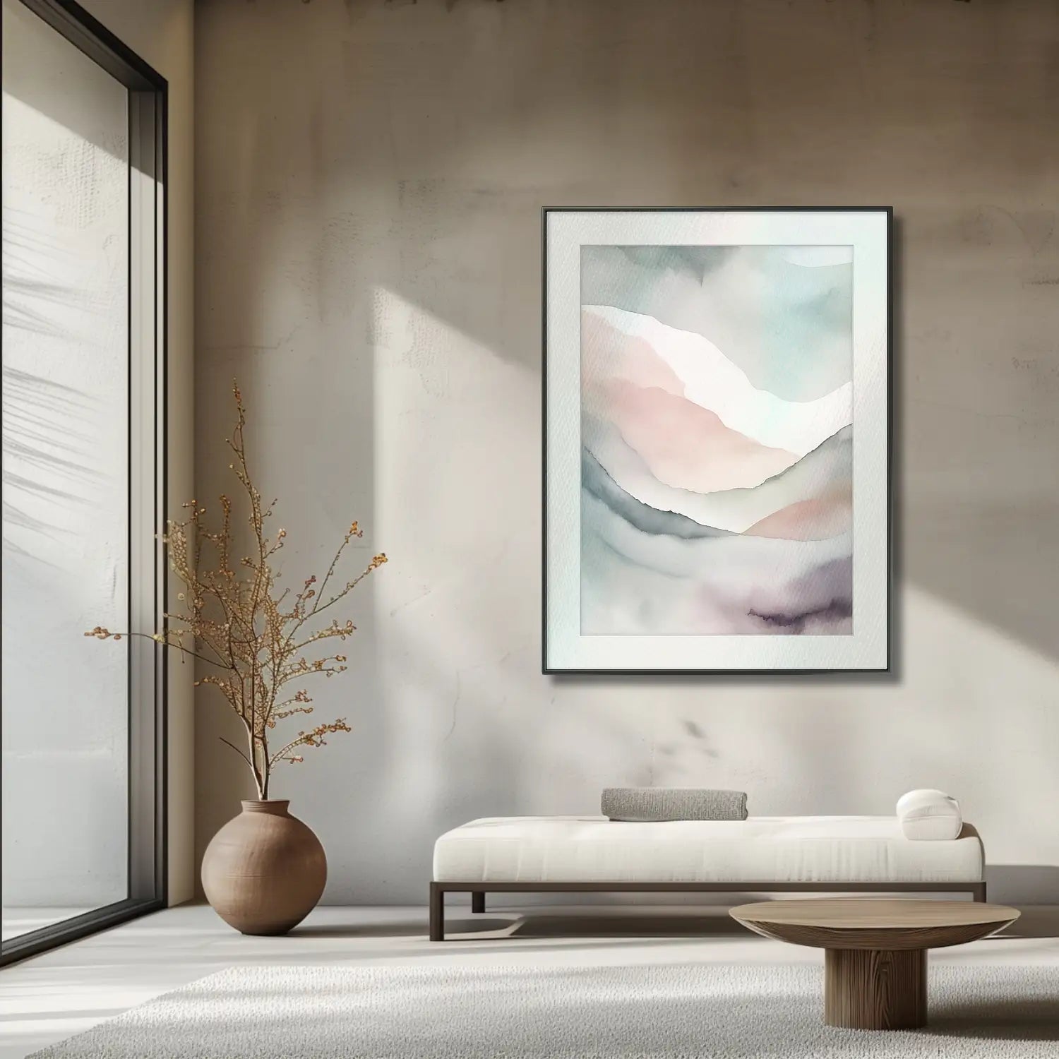 Palette of Peace: Bespoke Fine Art Print for Elegant Bedroom