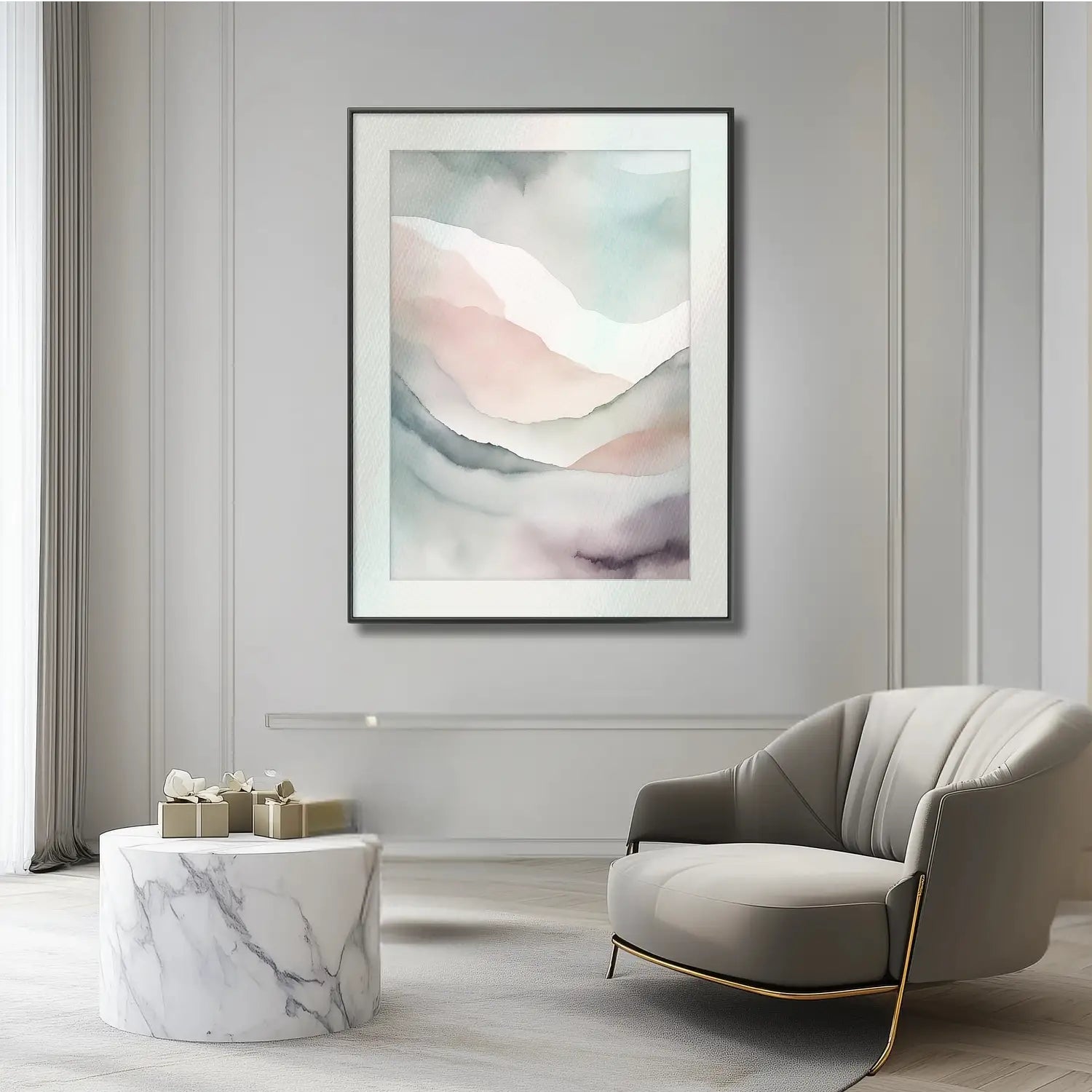 Palette of Peace: Bespoke Fine Art Print for Elegant Bedroom