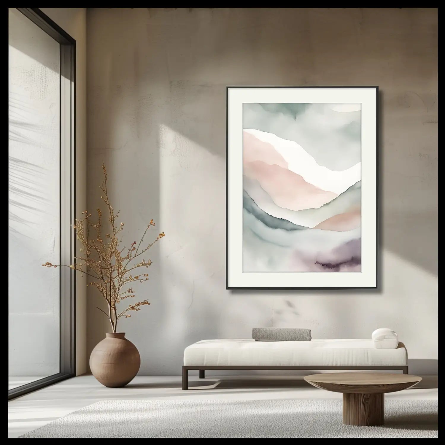 Palette of Peace: Bespoke Fine Art Print for Elegant Bedroom