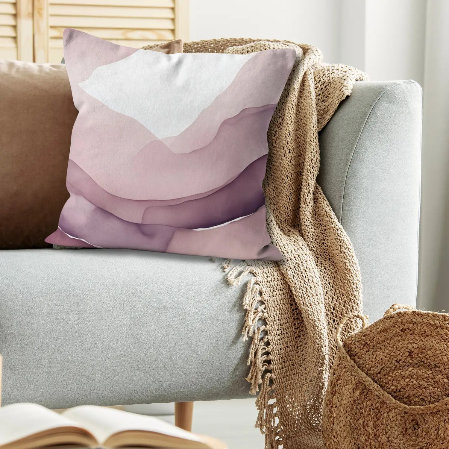 Romantic Whispers - Throw Pillow in Blush and Purple