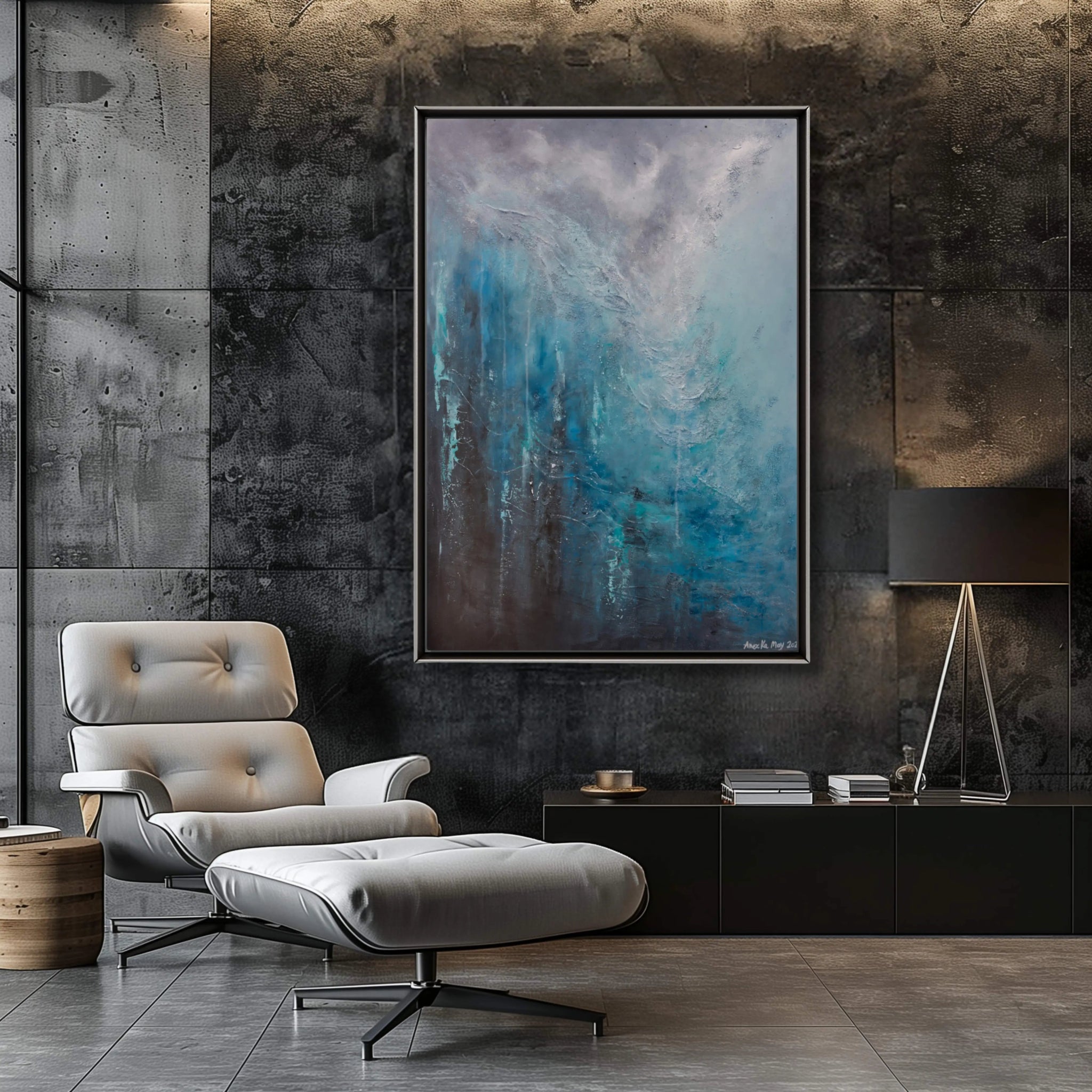 Awe | Original Contemporary Abstract Painting in Blue - Anez Ka Arts Luxury Wall Art