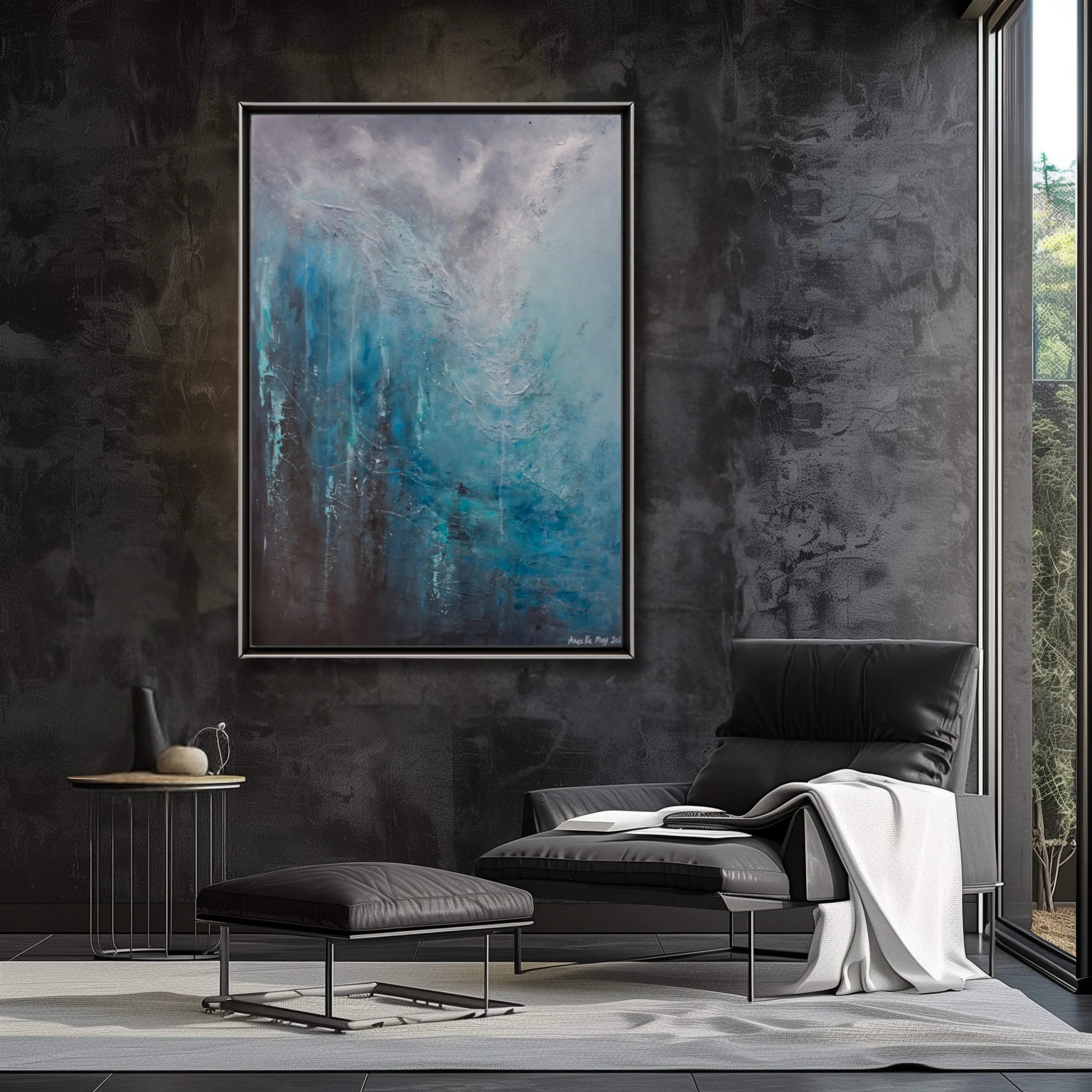 Awe | Original Contemporary Abstract Painting in Blue - Anez Ka Arts Luxury Wall Art