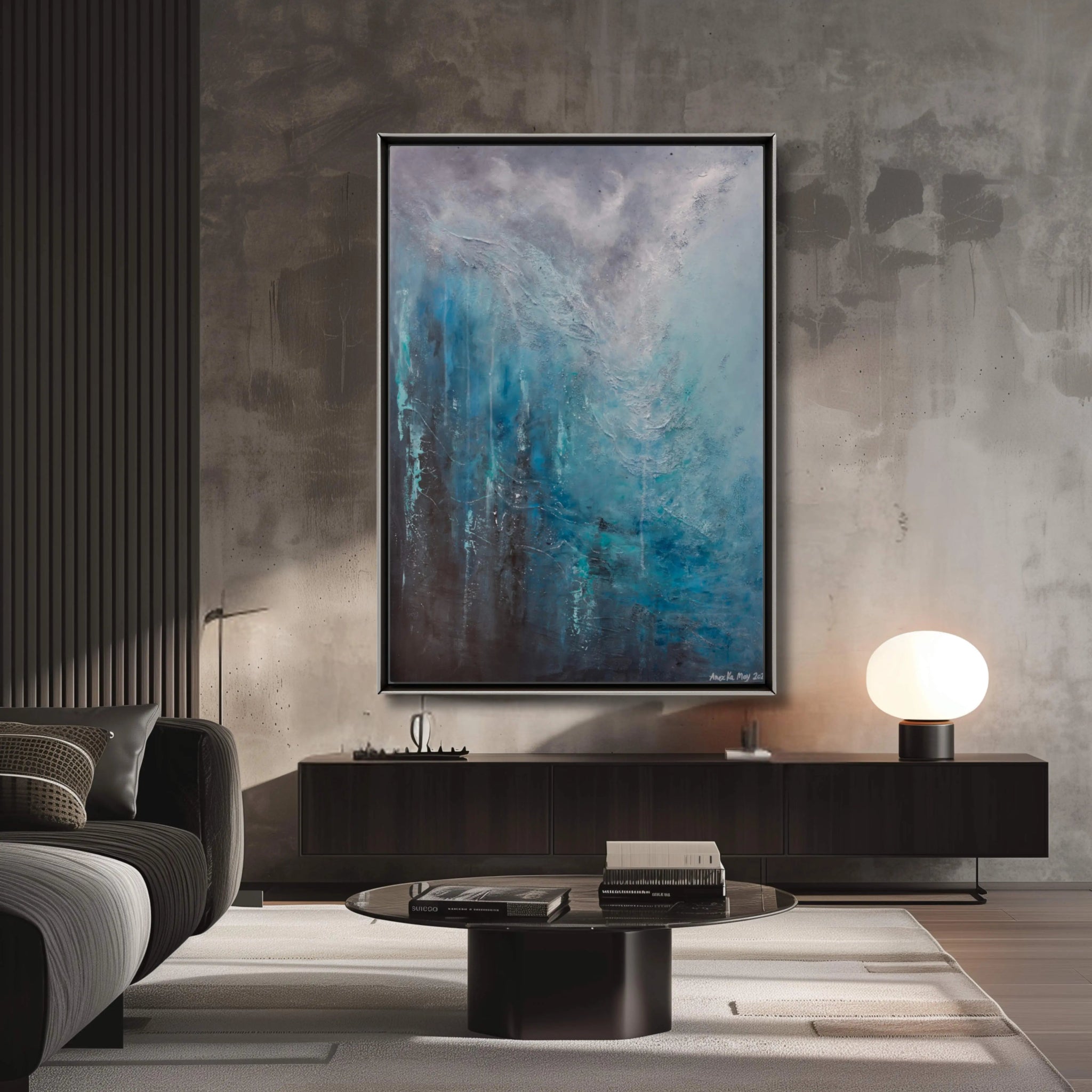 Awe | Original Contemporary Abstract Painting in Blue - Anez Ka Arts Luxury Wall Art