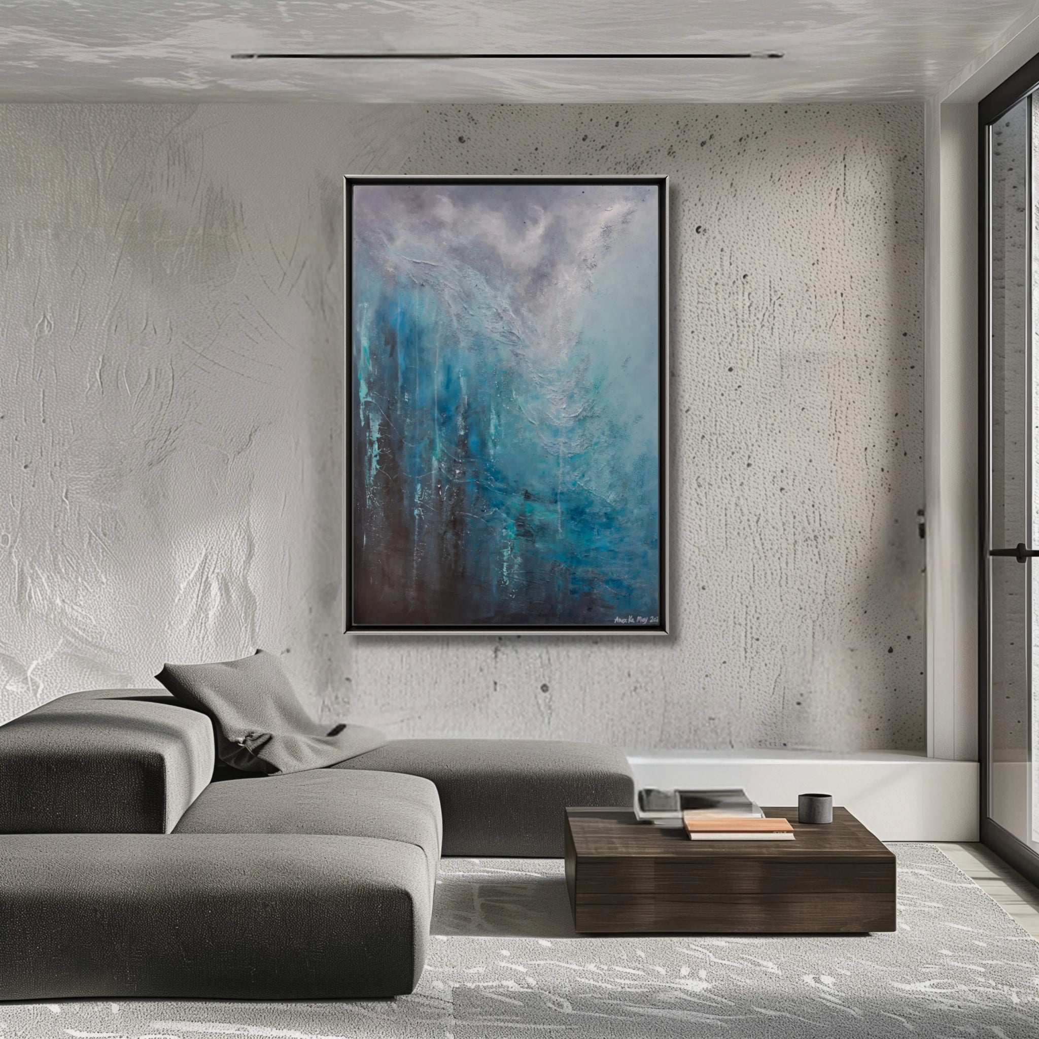 Awe | Original Contemporary Abstract Painting in Blue - Anez Ka Arts Luxury Wall Art