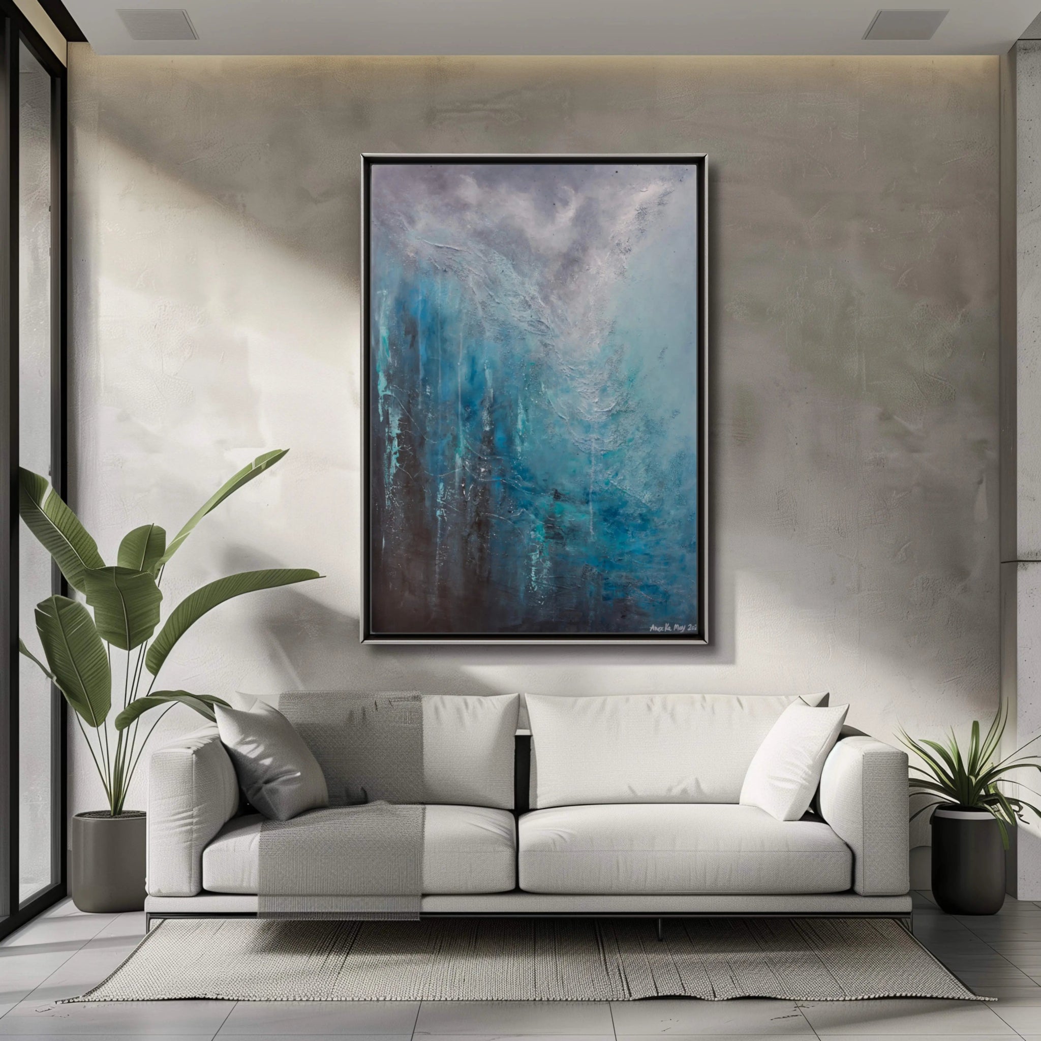 Awe | Original Contemporary Abstract Painting in Blue - Anez Ka Arts Luxury Wall Art