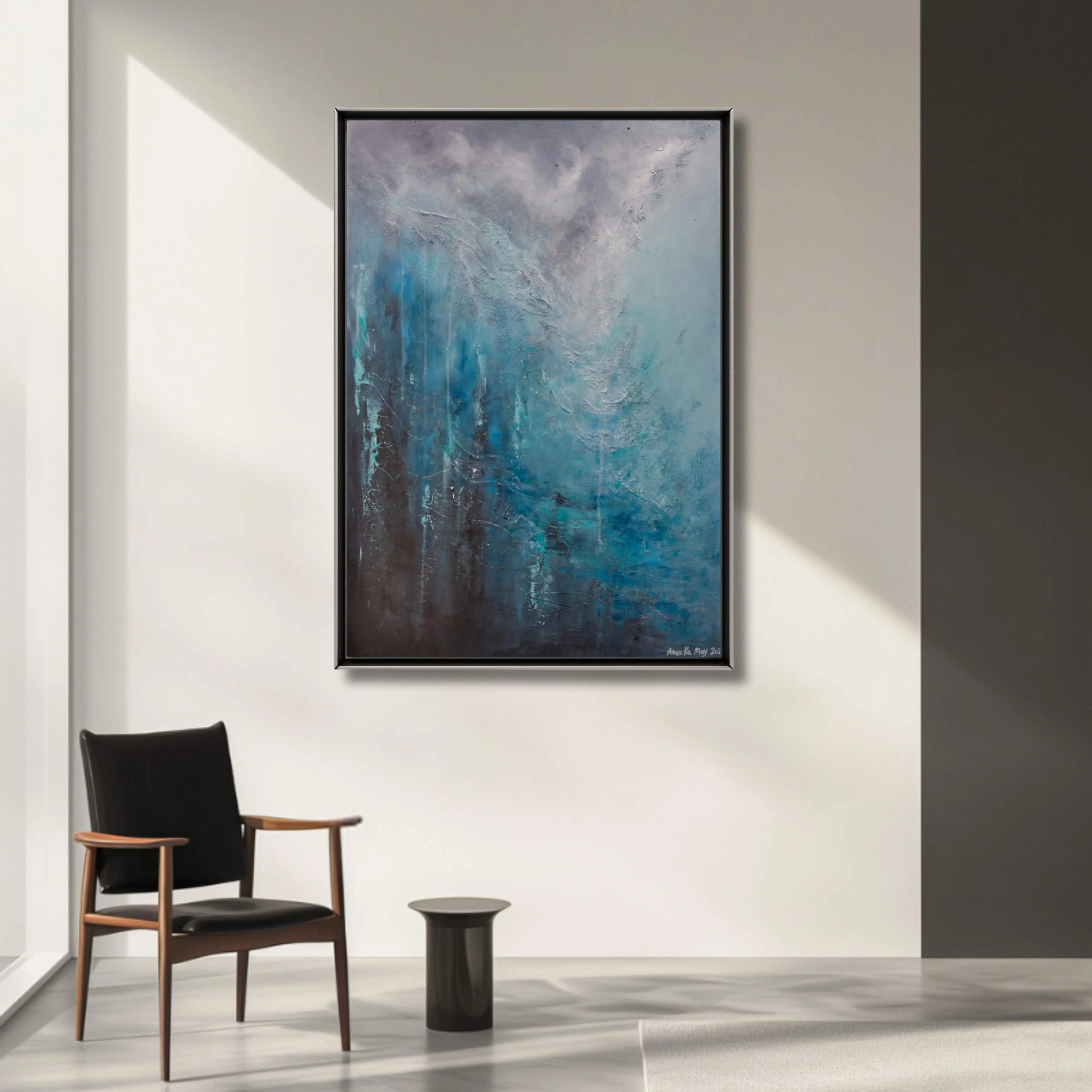 Awe | Original Contemporary Abstract Painting in Blue - Anez Ka Arts Luxury Wall Art