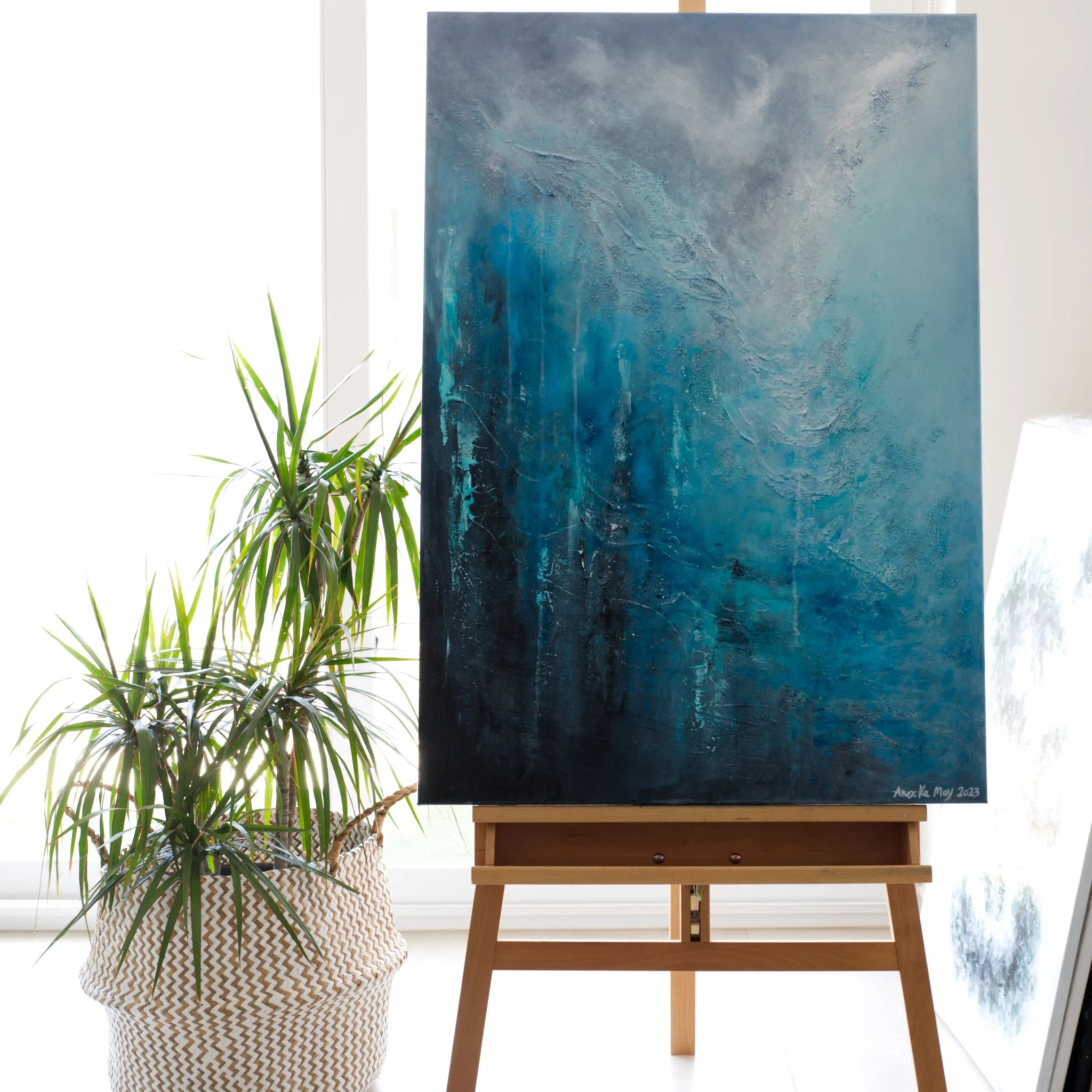 Awe | Original Contemporary Abstract Painting in Blue - Anez Ka Arts Luxury Wall Art