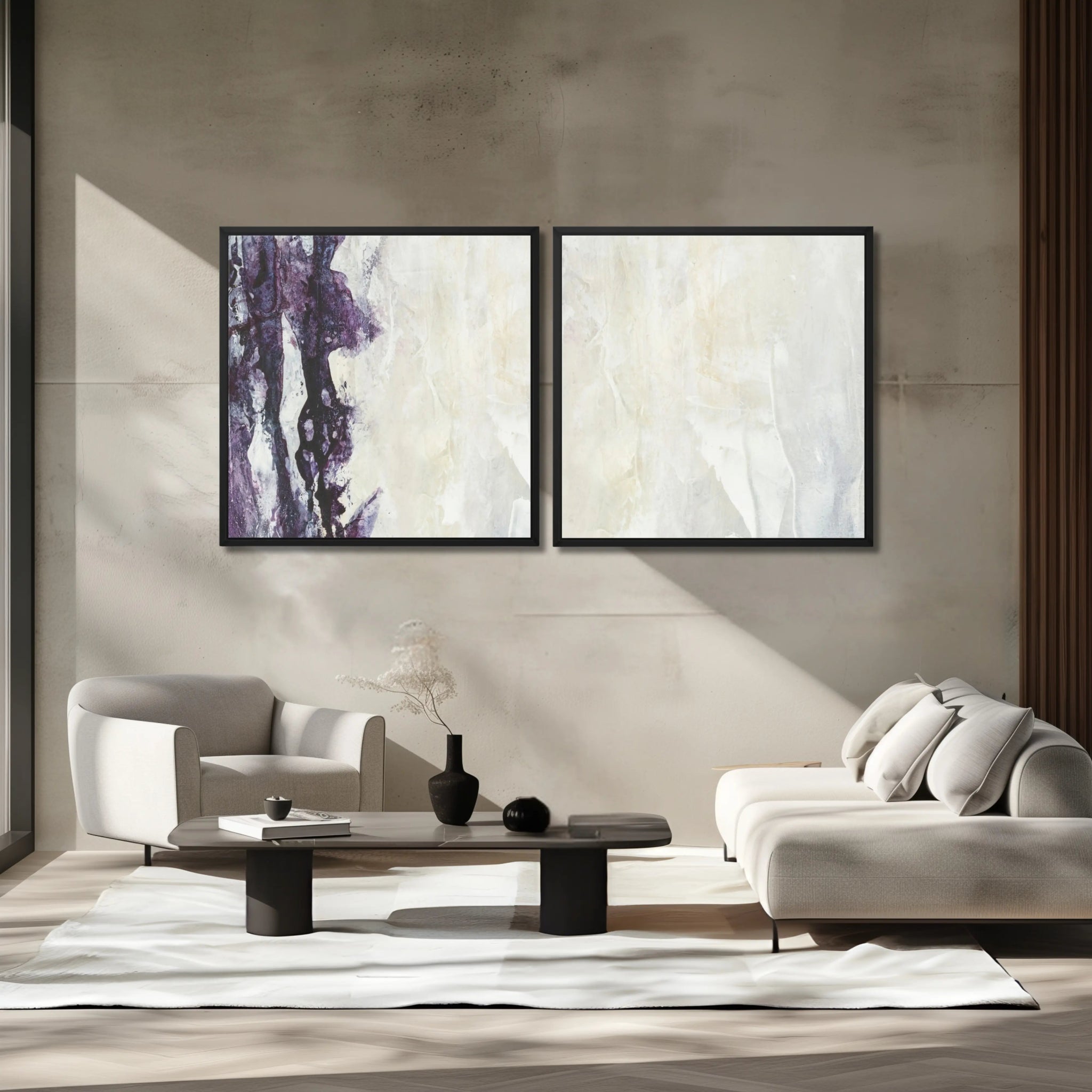 Finesse | Set of 2 | Abstract wall art for living room | luxury interior design | monochrome canvas - Anez Ka Arts Luxury Wall Art