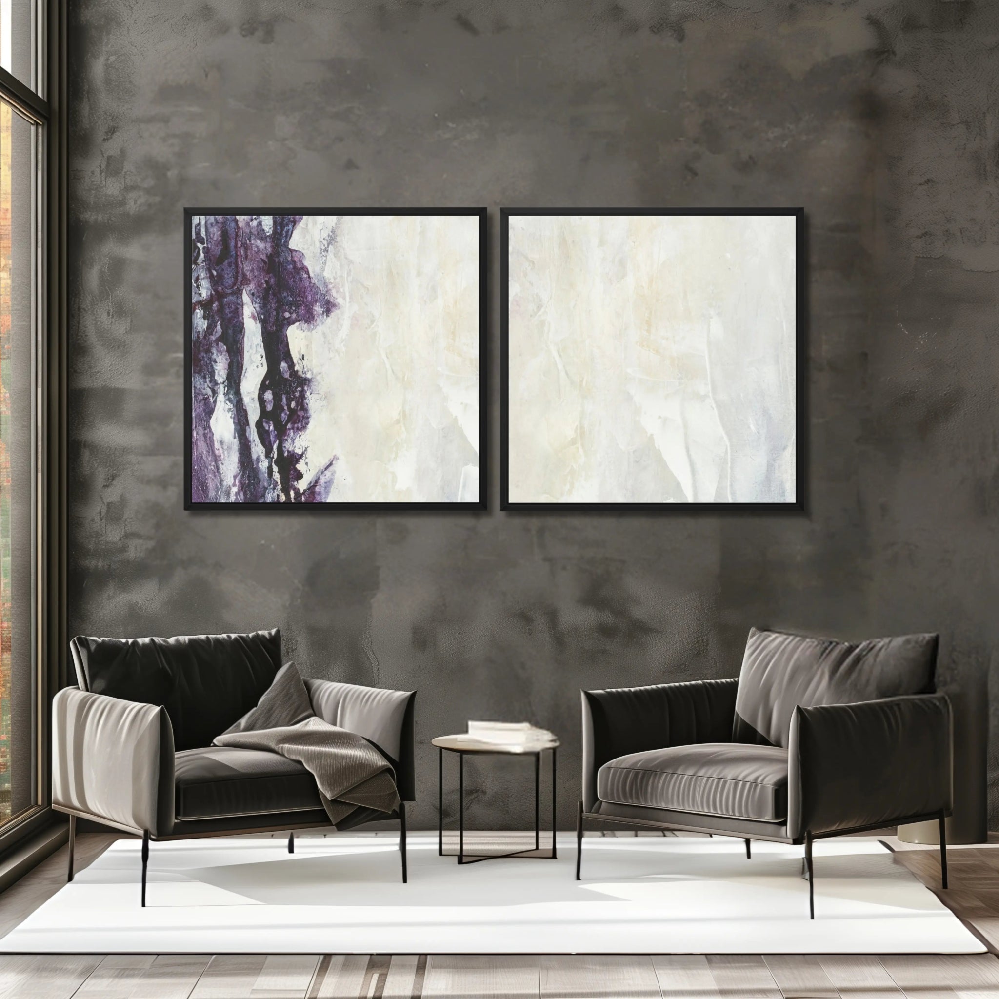 Finesse | Set of 2 | Abstract wall art for living room | luxury interior design | monochrome canvas - Anez Ka Arts Luxury Wall Art