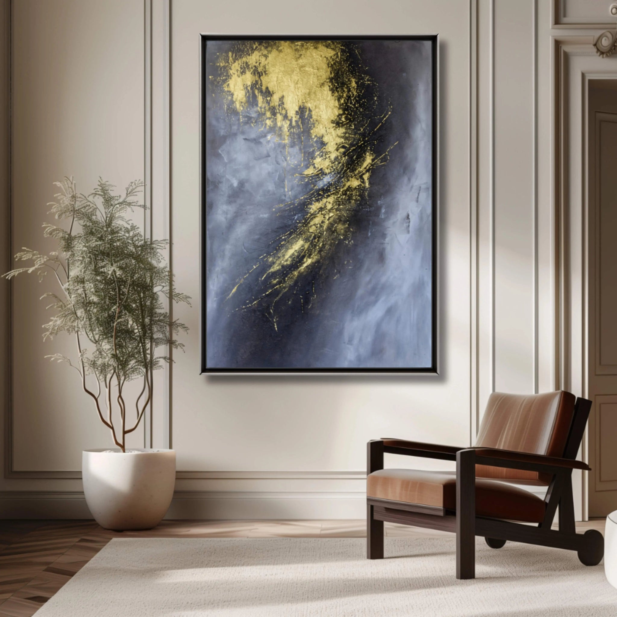 Freedom | Original Textured Contemporary Abstract Painting in Gold - Anez Ka Arts Luxury Wall Art