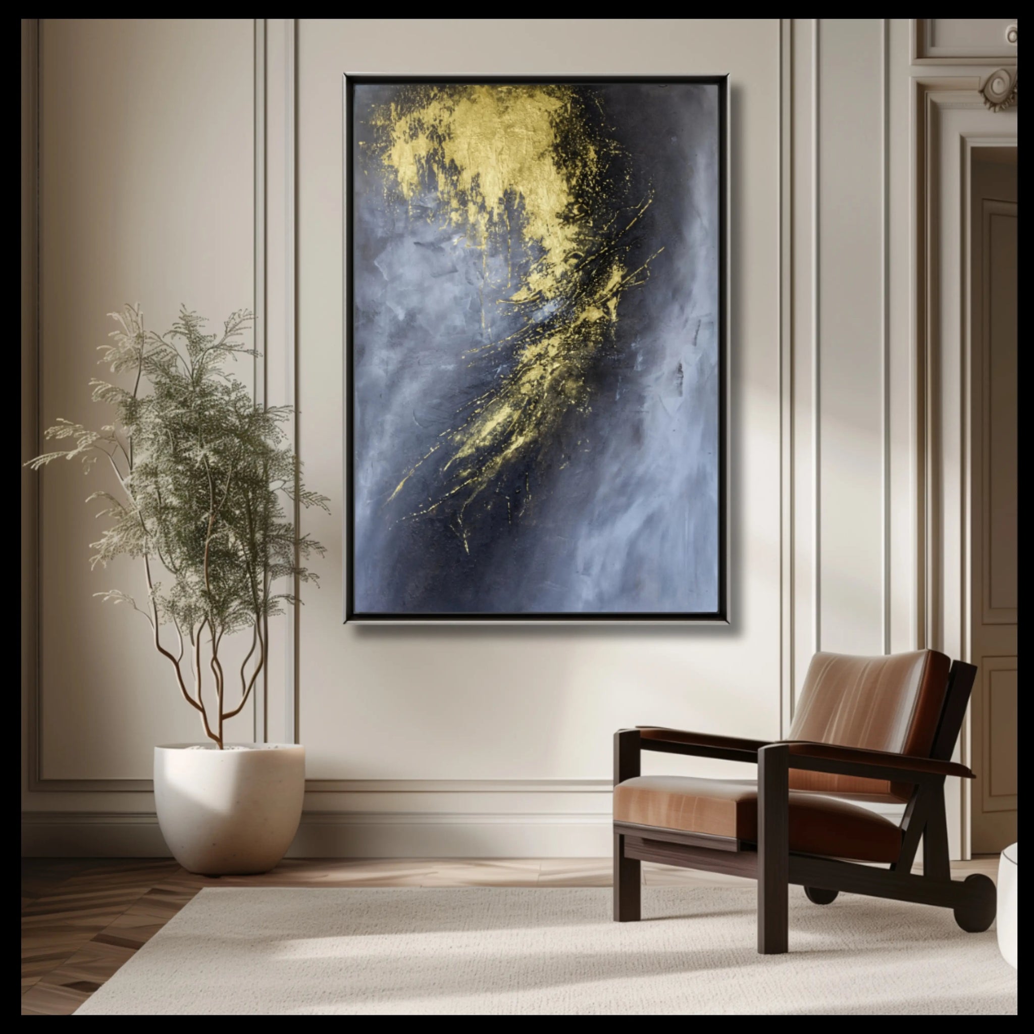 Freedom | Original Textured Contemporary Abstract Painting in Gold - Anez Ka Arts Luxury Wall Art