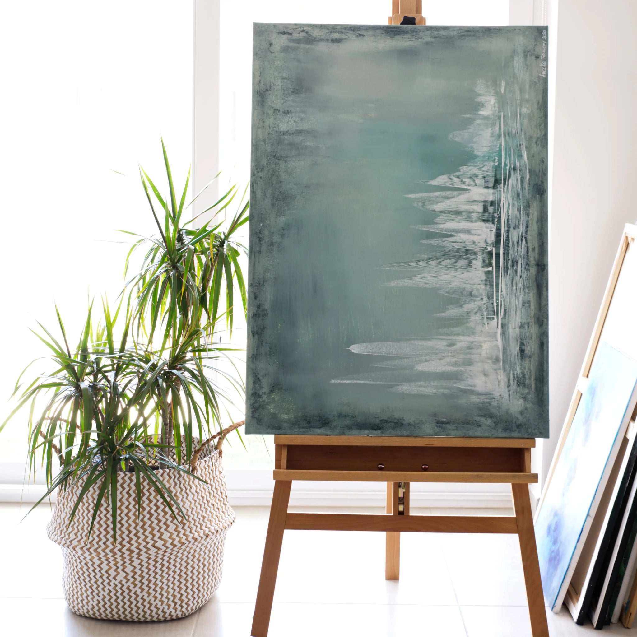 In My Dreams | Calming and Dreamy Abstract Painting in Sage - Anez Ka Arts Luxury Wall Art