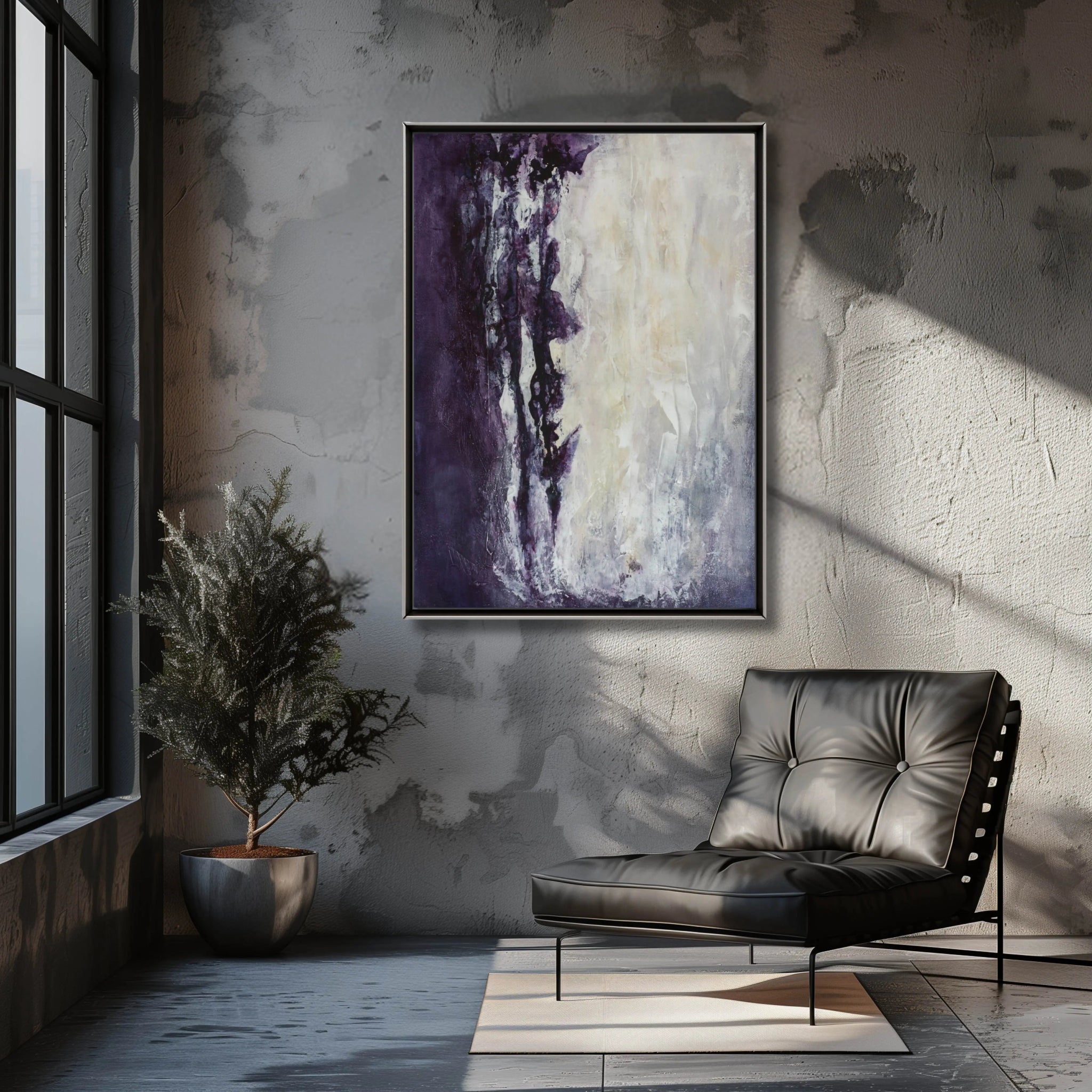 Ivory Glamour | Luxury Textured Abstract Painting in Purple and Cream - Anez Ka Arts Luxury Wall Art