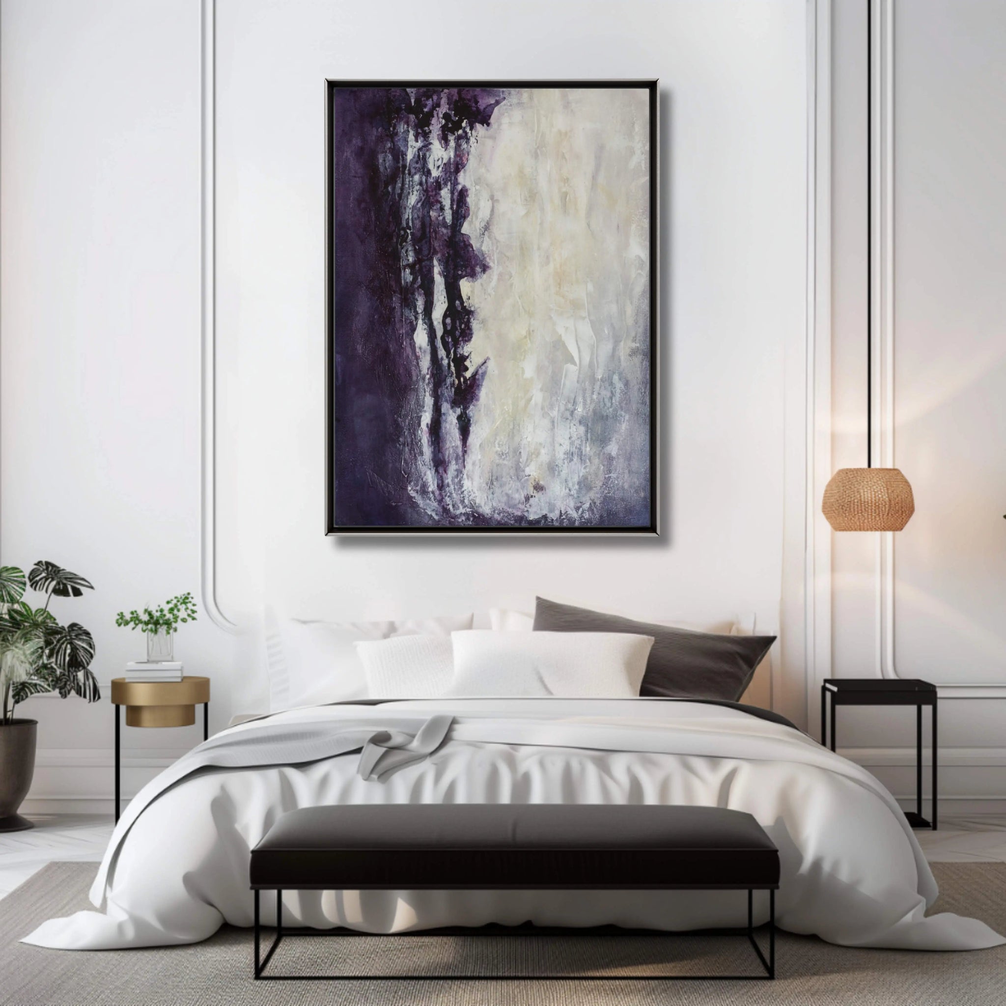 Ivory Glamour | Luxury Textured Abstract Painting in Purple and Cream - Anez Ka Arts Luxury Wall Art