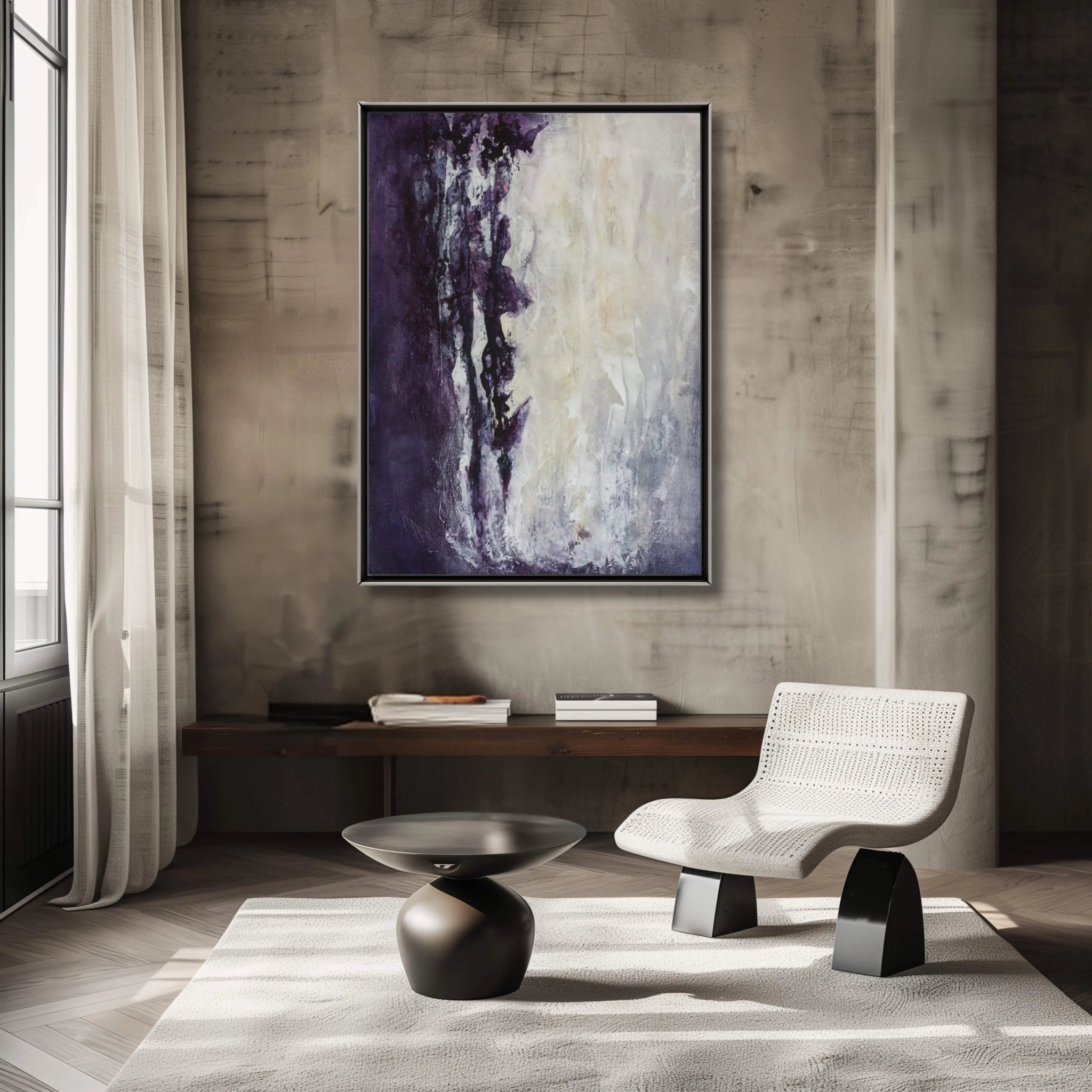 Ivory Glamour | Luxury Textured Abstract Painting in Purple and Cream - Anez Ka Arts Luxury Wall Art