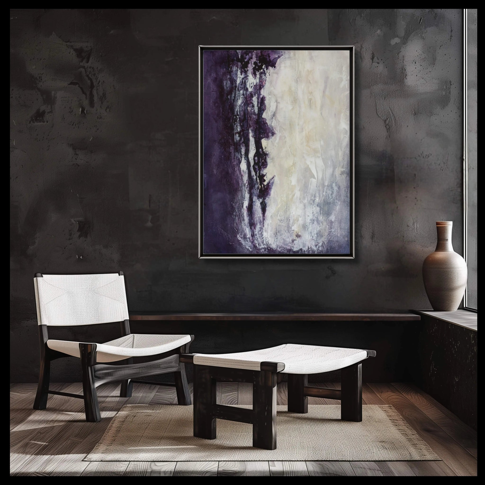 Ivory Glamour | Luxury Textured Abstract Painting in Purple and Cream - Anez Ka Arts Luxury Wall Art