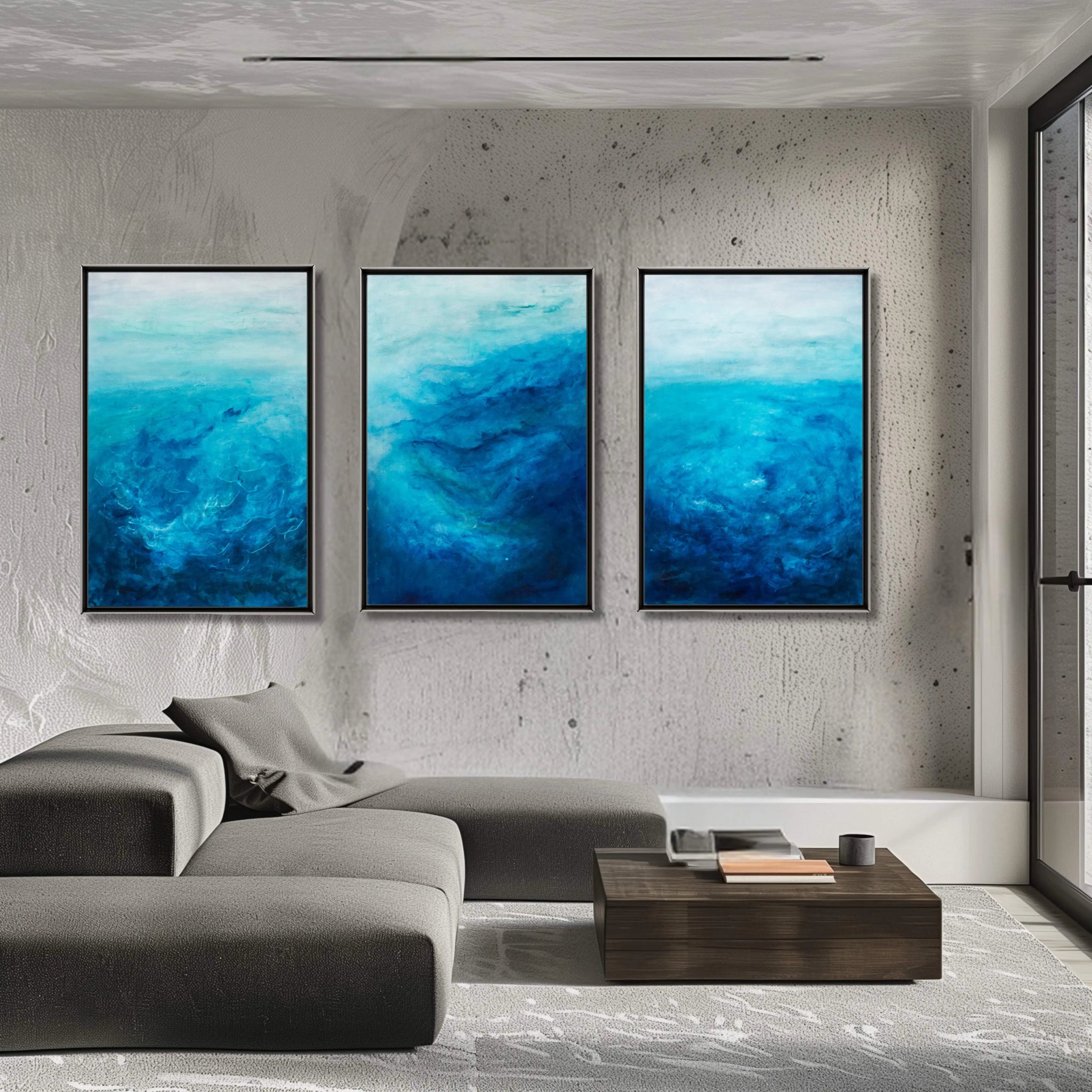 Lost In Time | Original Abstract Painting in Turquoise | Set of 3 - Anez Ka Arts Luxury Wall Art