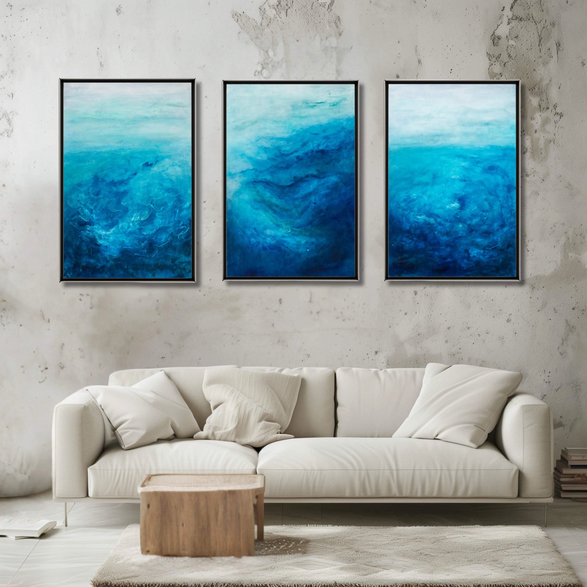 Lost In Time | Original Abstract Painting in Turquoise | Set of 3 - Anez Ka Arts Luxury Wall Art