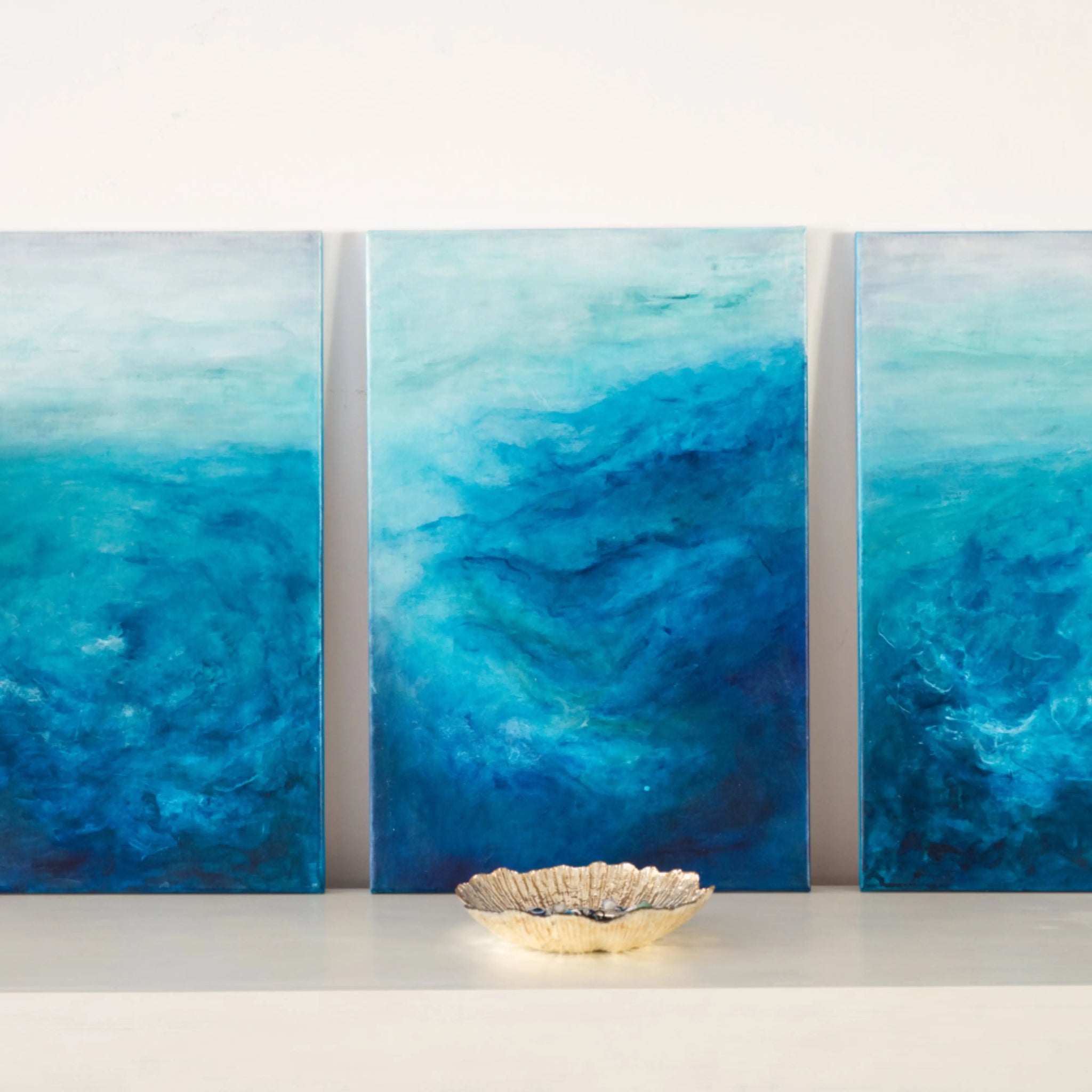 Lost In Time | Original Abstract Painting in Turquoise | Set of 3 - Anez Ka Arts Luxury Wall Art