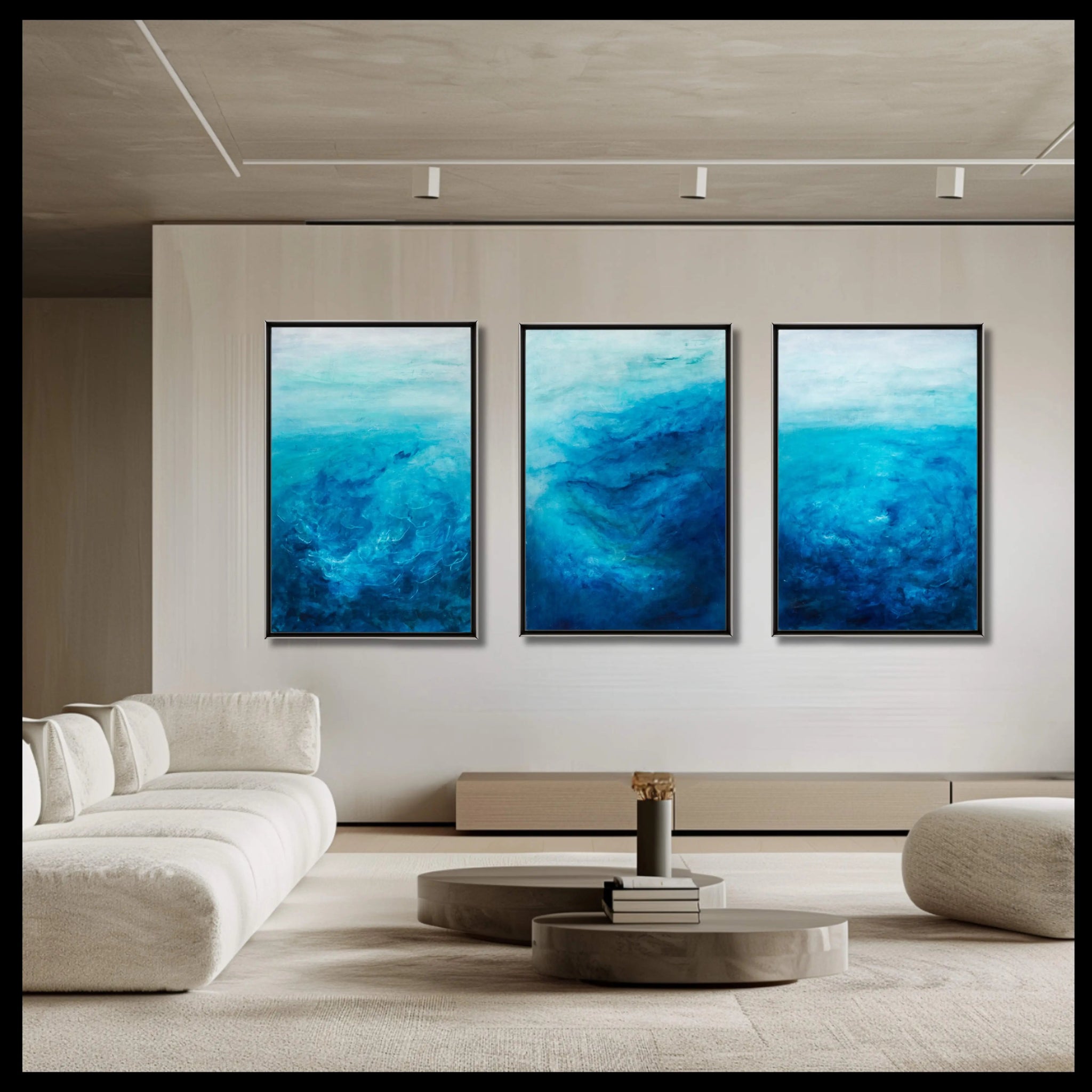 Lost In Time | Original Abstract Painting in Turquoise | Set of 3 - Anez Ka Arts Luxury Wall Art