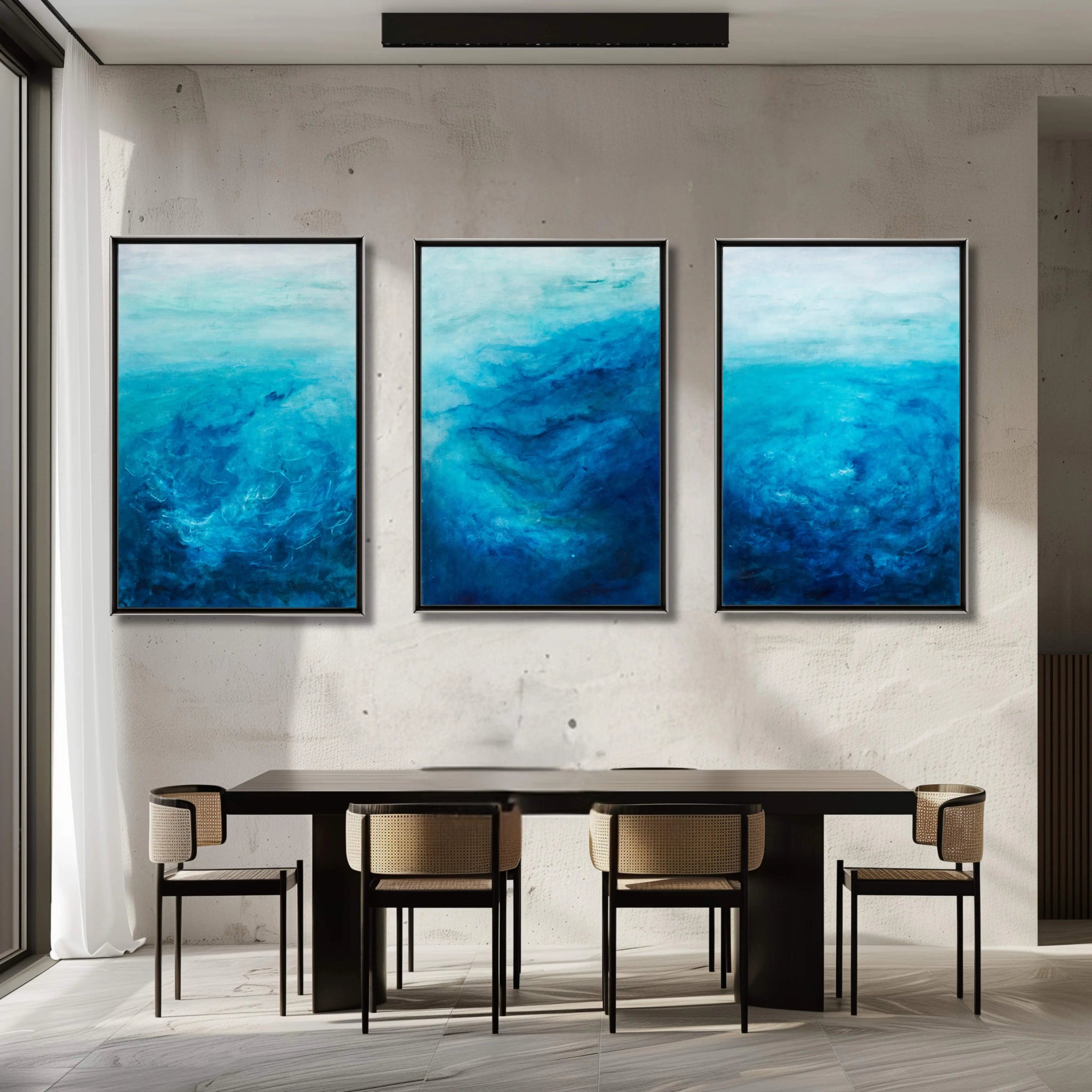 Lost In Time | Original Abstract Painting in Turquoise | Set of 3 - Anez Ka Arts Luxury Wall Art