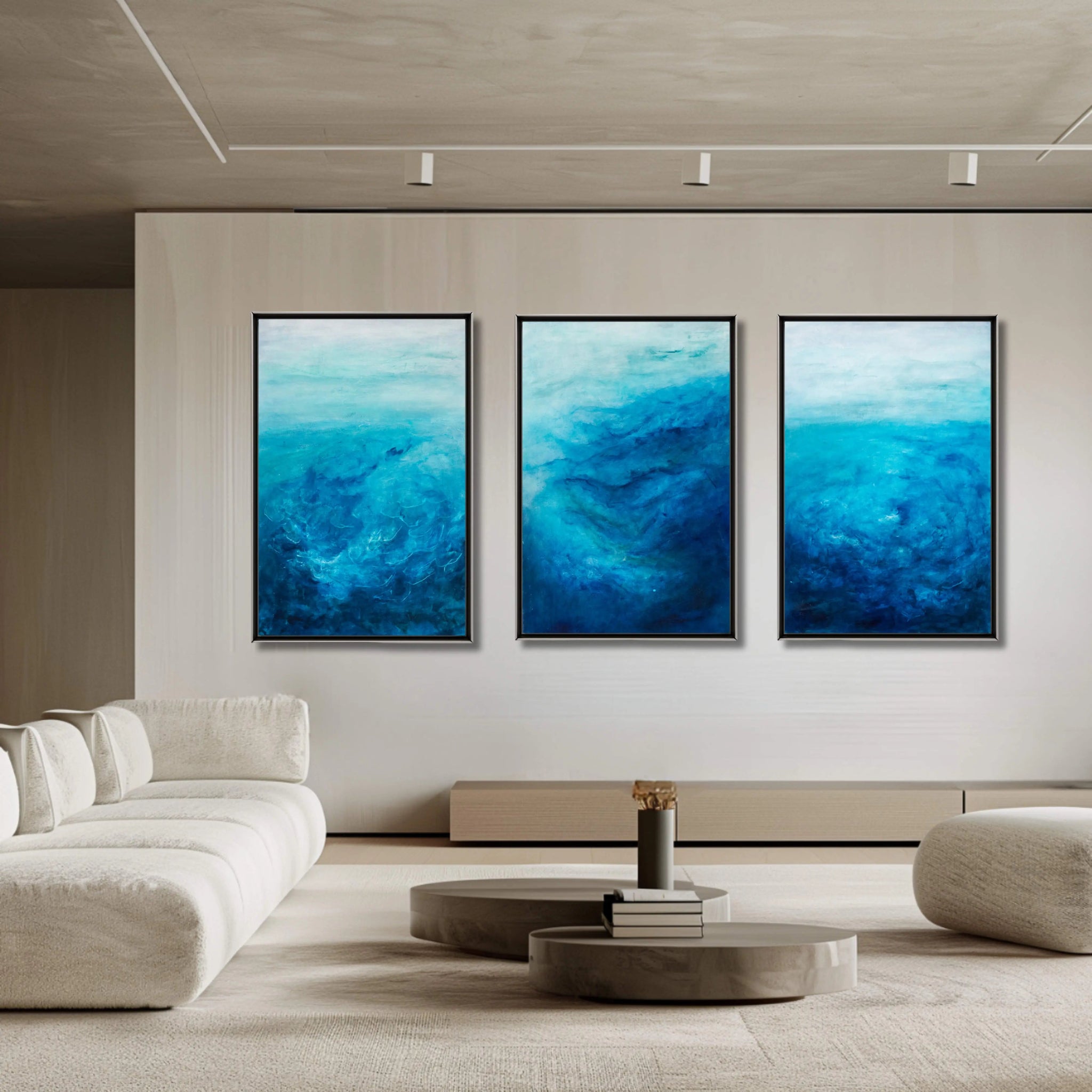 Lost In Time | Original Abstract Painting in Turquoise | Set of 3 - Anez Ka Arts Luxury Wall Art