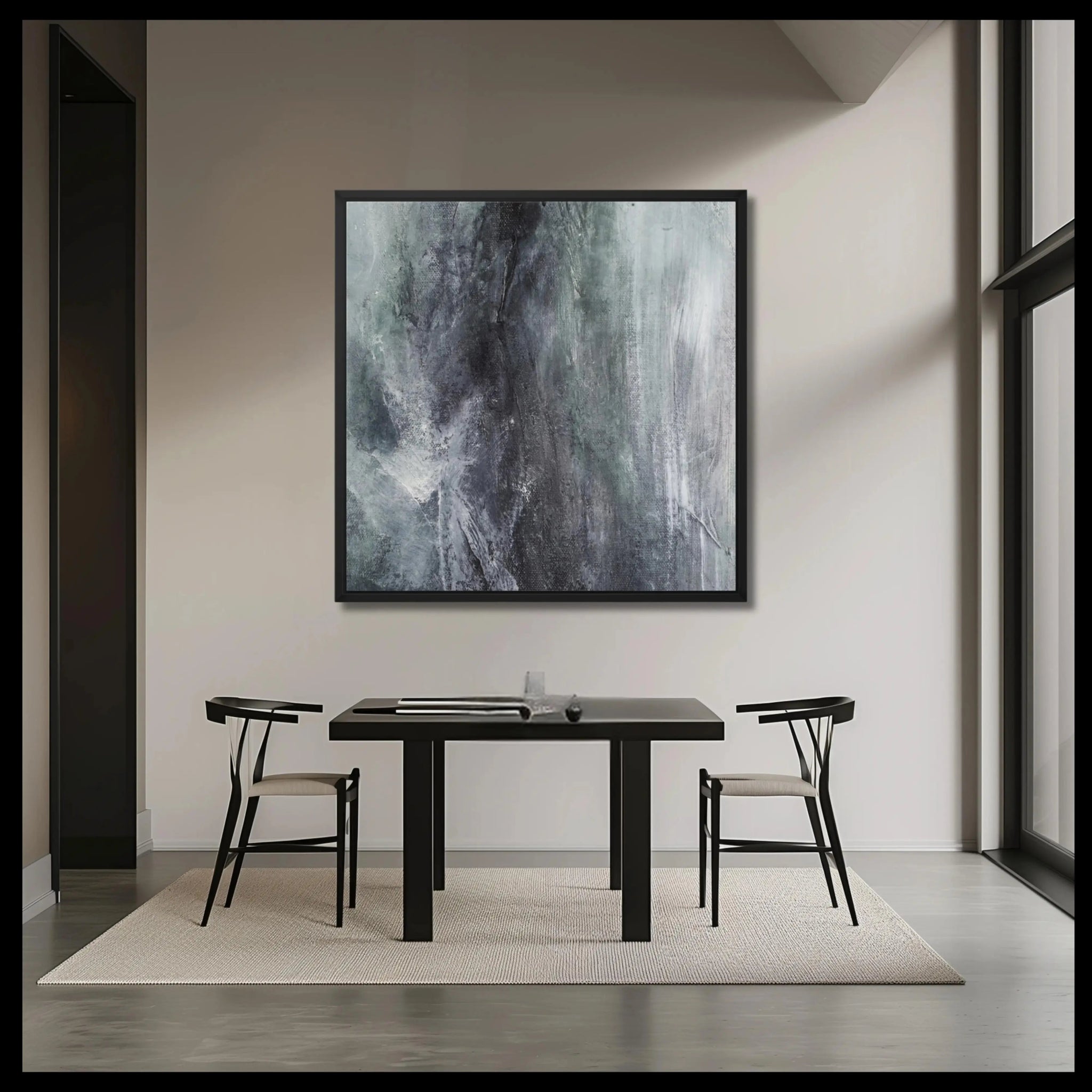 Mystical Serenity | Abstract Canvas Wall Art Print in Grey, Steel, and White - Anez Ka Arts Luxury Wall Art