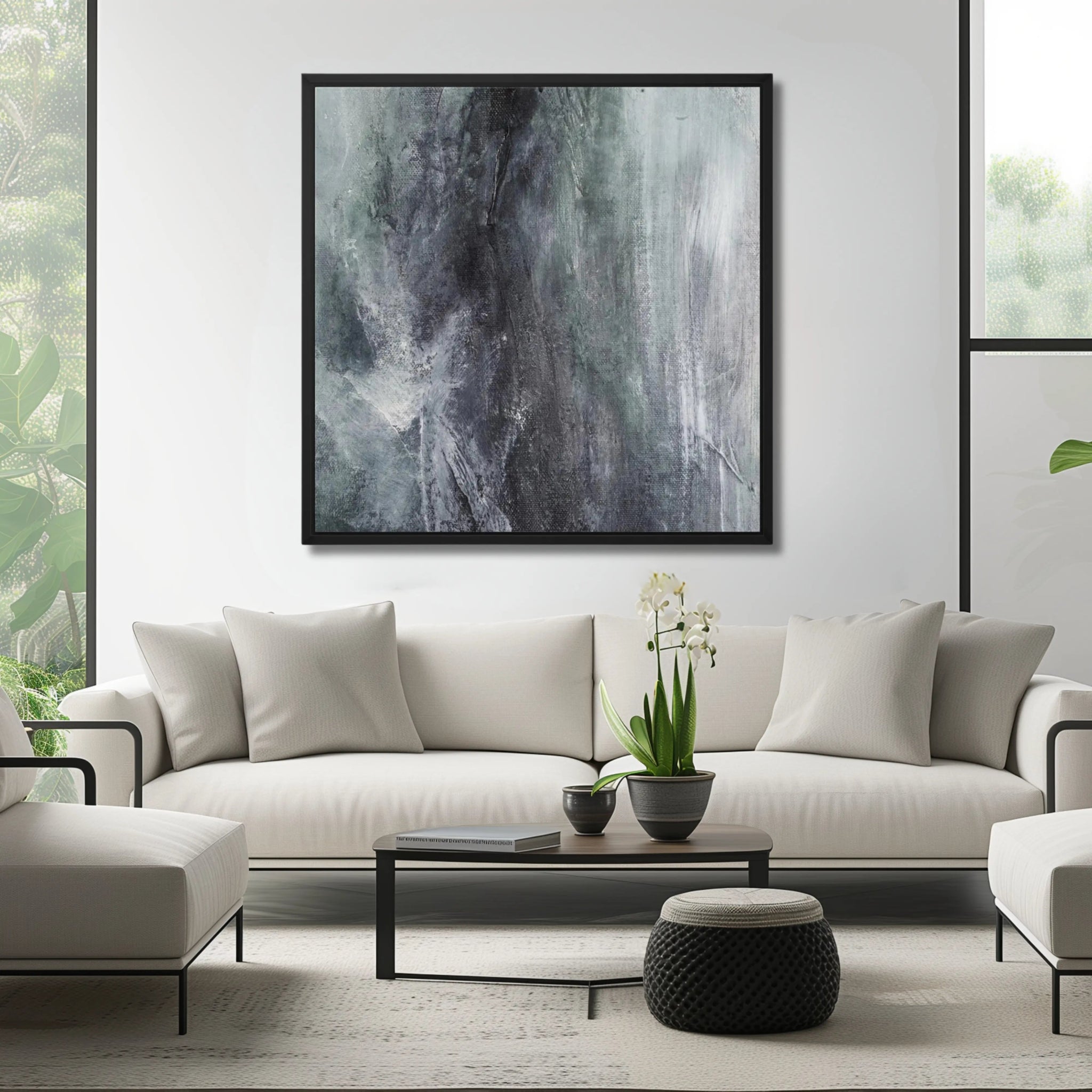 Mystical Serenity | Abstract Canvas Wall Art Print in Grey, Steel, and White - Anez Ka Arts Luxury Wall Art