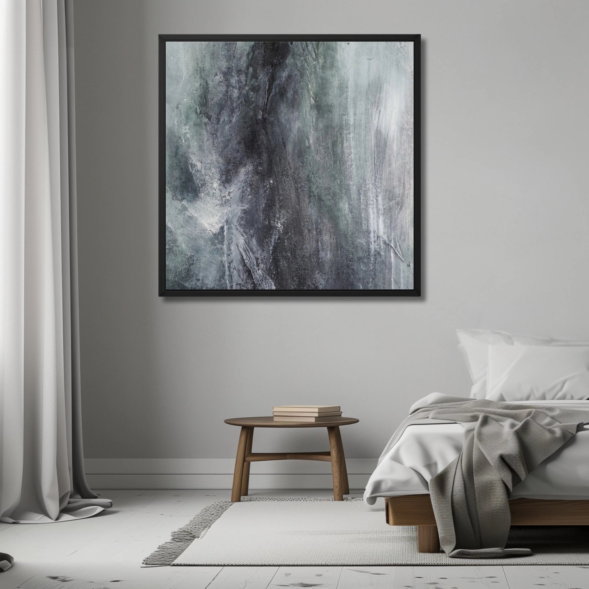 Mystical Serenity | Abstract Canvas Wall Art Print in Grey, Steel, and White - Anez Ka Arts Luxury Wall Art