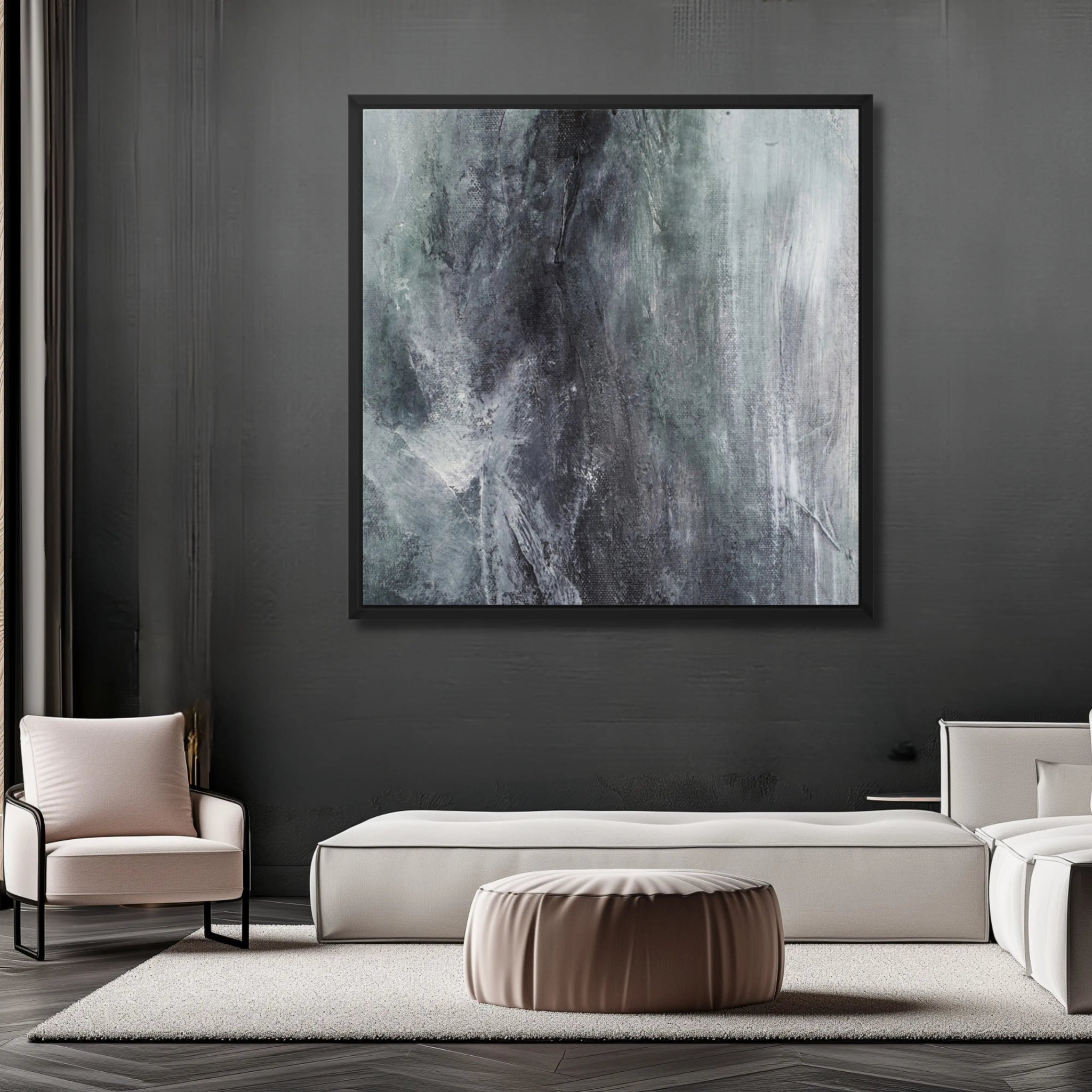 Mystical Serenity | Abstract Canvas Wall Art Print in Grey, Steel, and White - Anez Ka Arts Luxury Wall Art