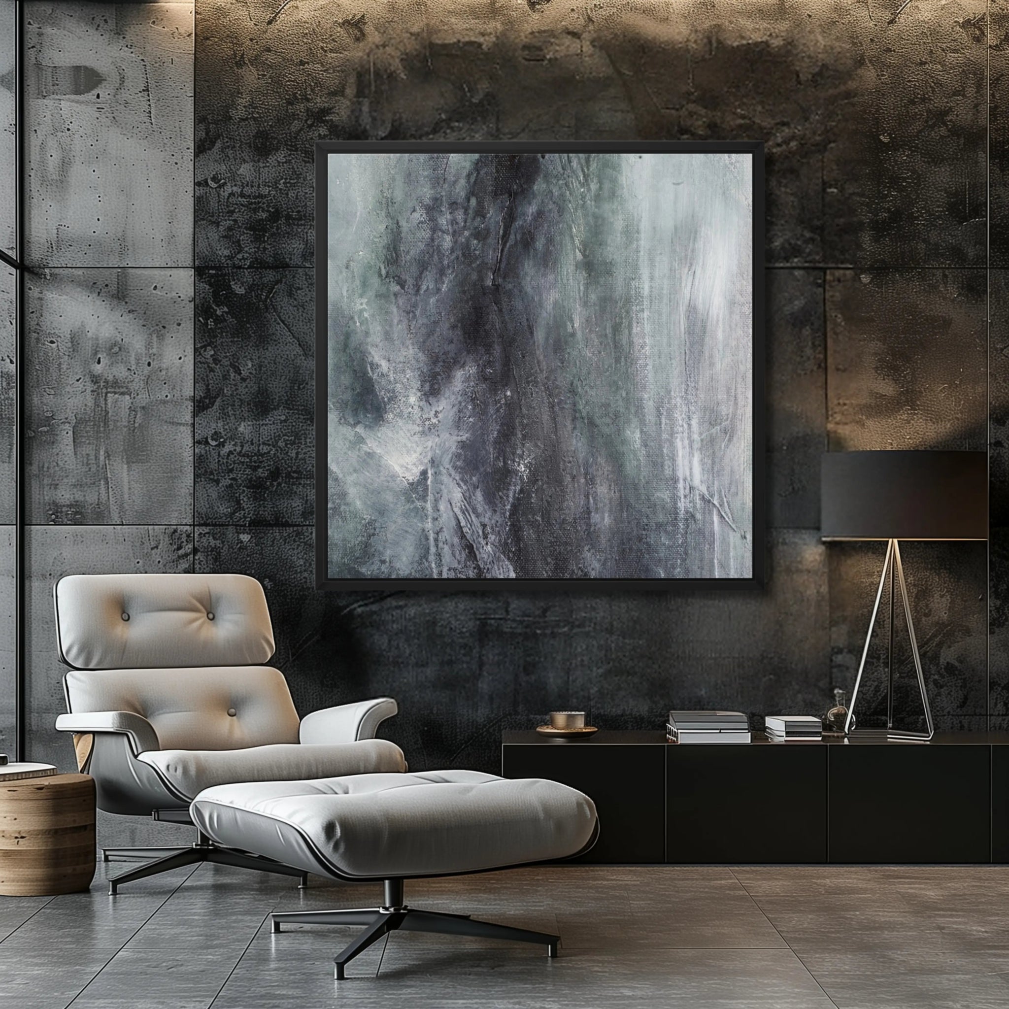 Mystical Serenity | Abstract Canvas Wall Art Print in Grey, Steel, and White - Anez Ka Arts Luxury Wall Art