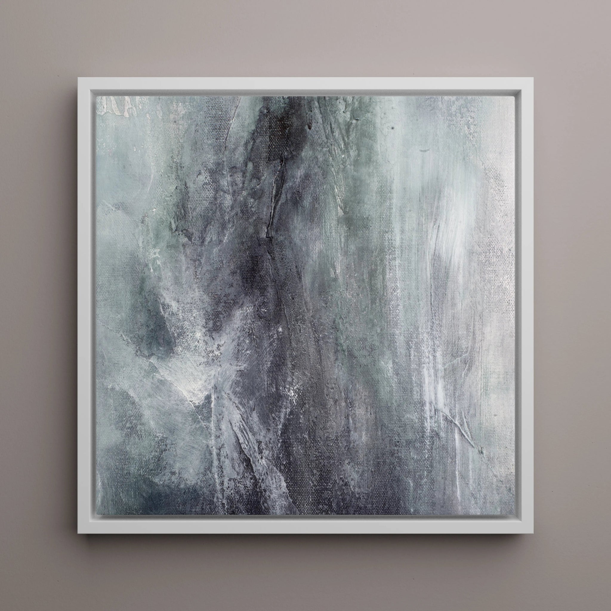 Mystical Serenity | Abstract Canvas Wall Art Print in Grey, Steel, and White - Anez Ka Arts Luxury Wall Art