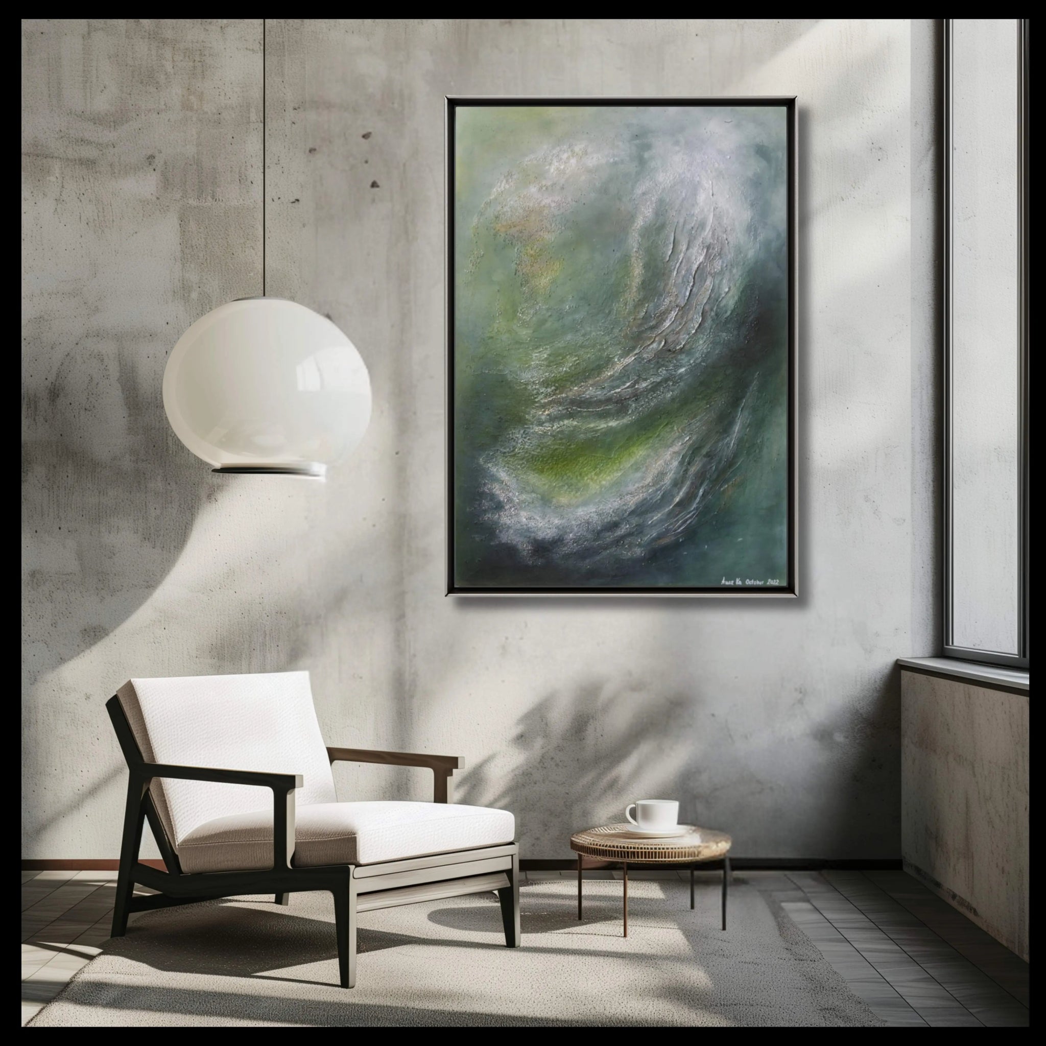 New Beginnings | Contemporary Abstract Painting in Sage Green - Anez Ka Arts Luxury Wall Art