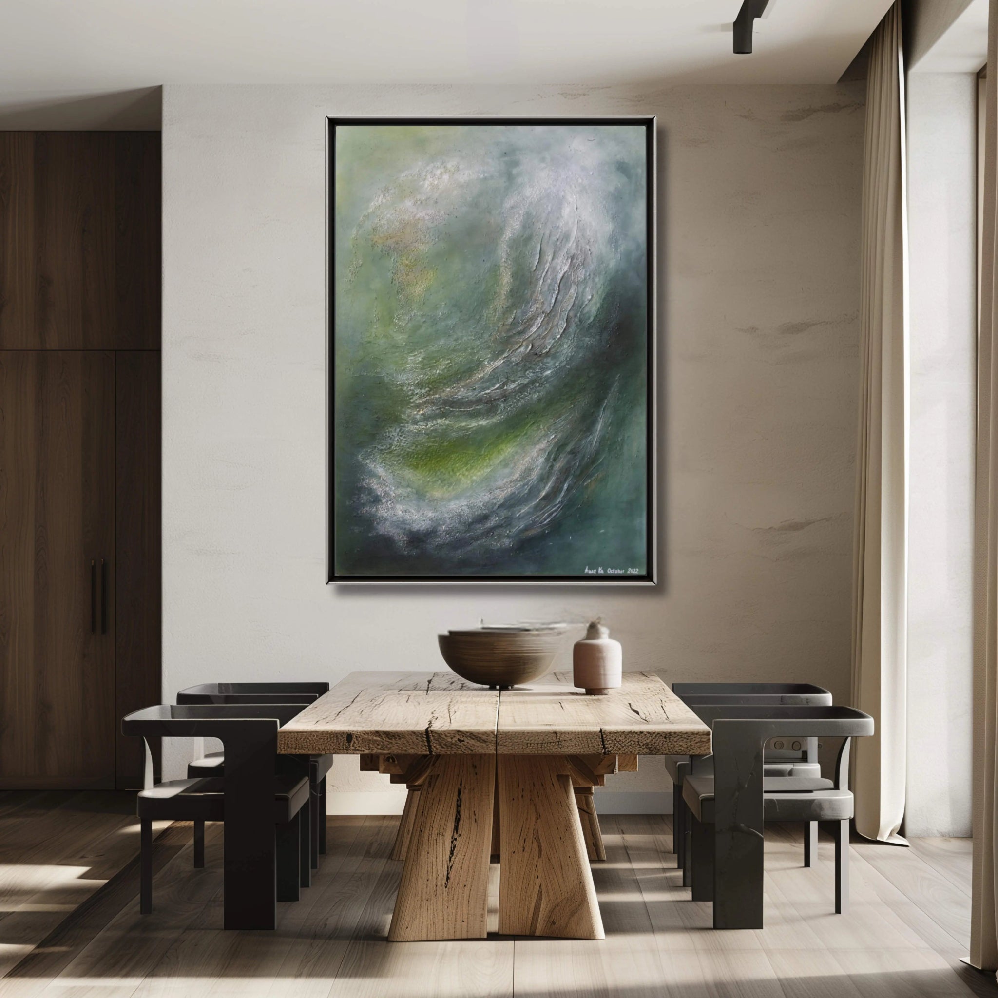 New Beginnings | Contemporary Abstract Painting in Sage Green - Anez Ka Arts Luxury Wall Art