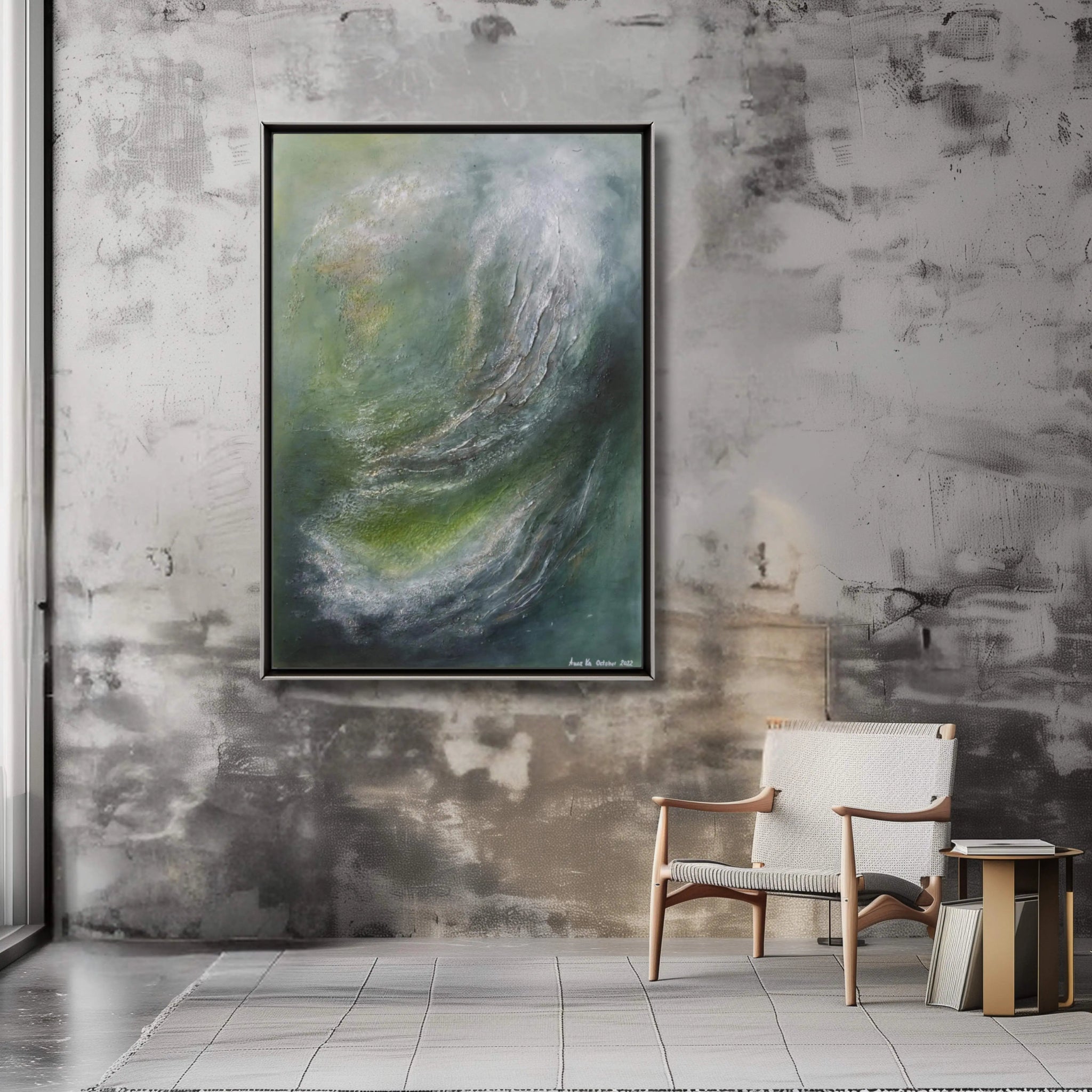 New Beginnings | Contemporary Abstract Painting in Sage Green - Anez Ka Arts Luxury Wall Art