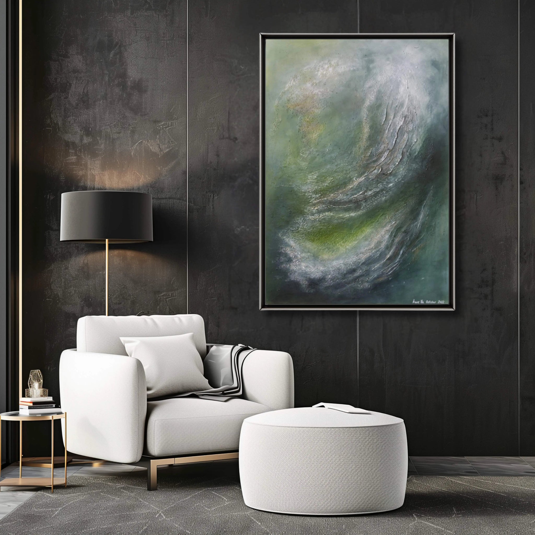 New Beginnings | Contemporary Abstract Painting in Sage Green - Anez Ka Arts Luxury Wall Art