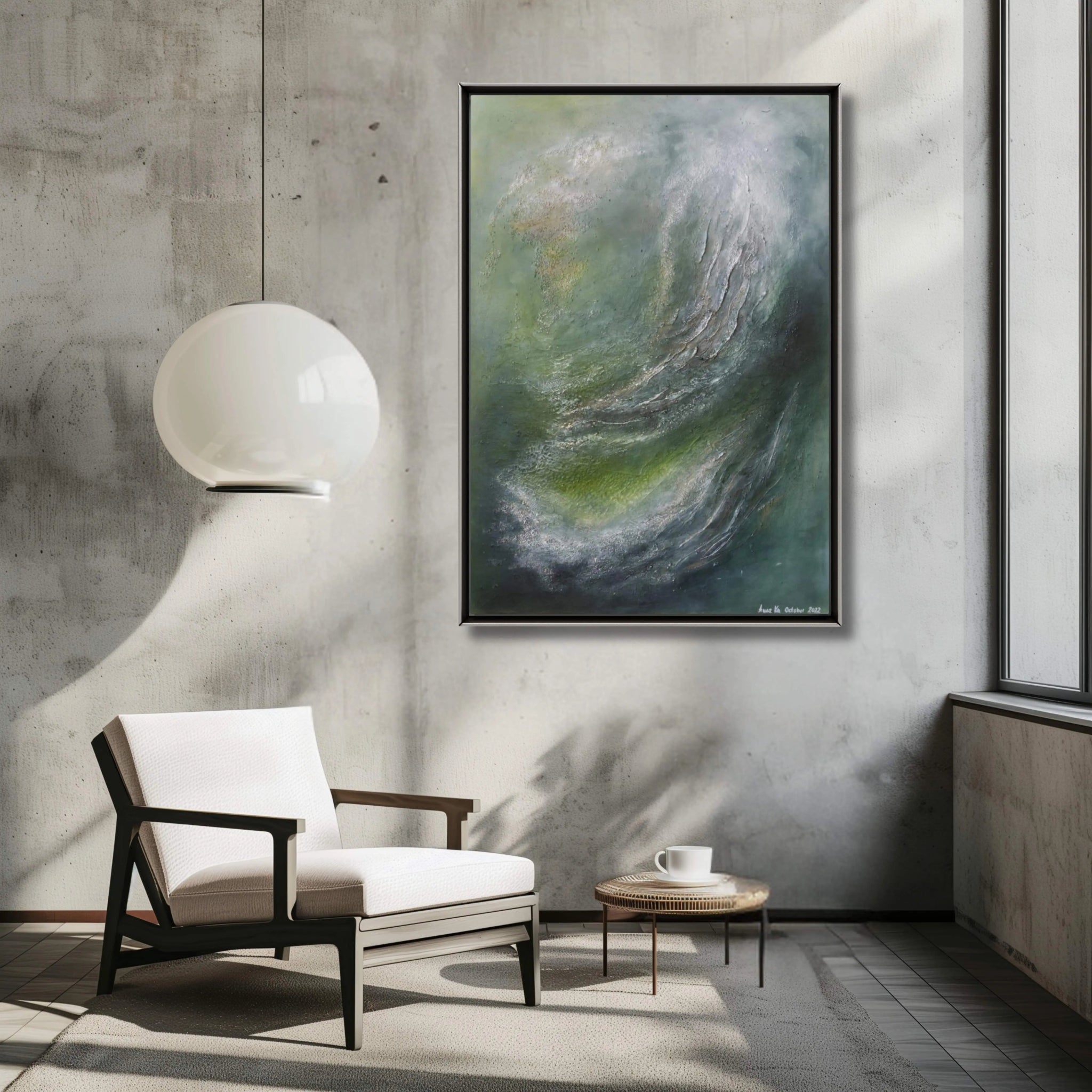 New Beginnings | Contemporary Abstract Painting in Sage Green - Anez Ka Arts Luxury Wall Art