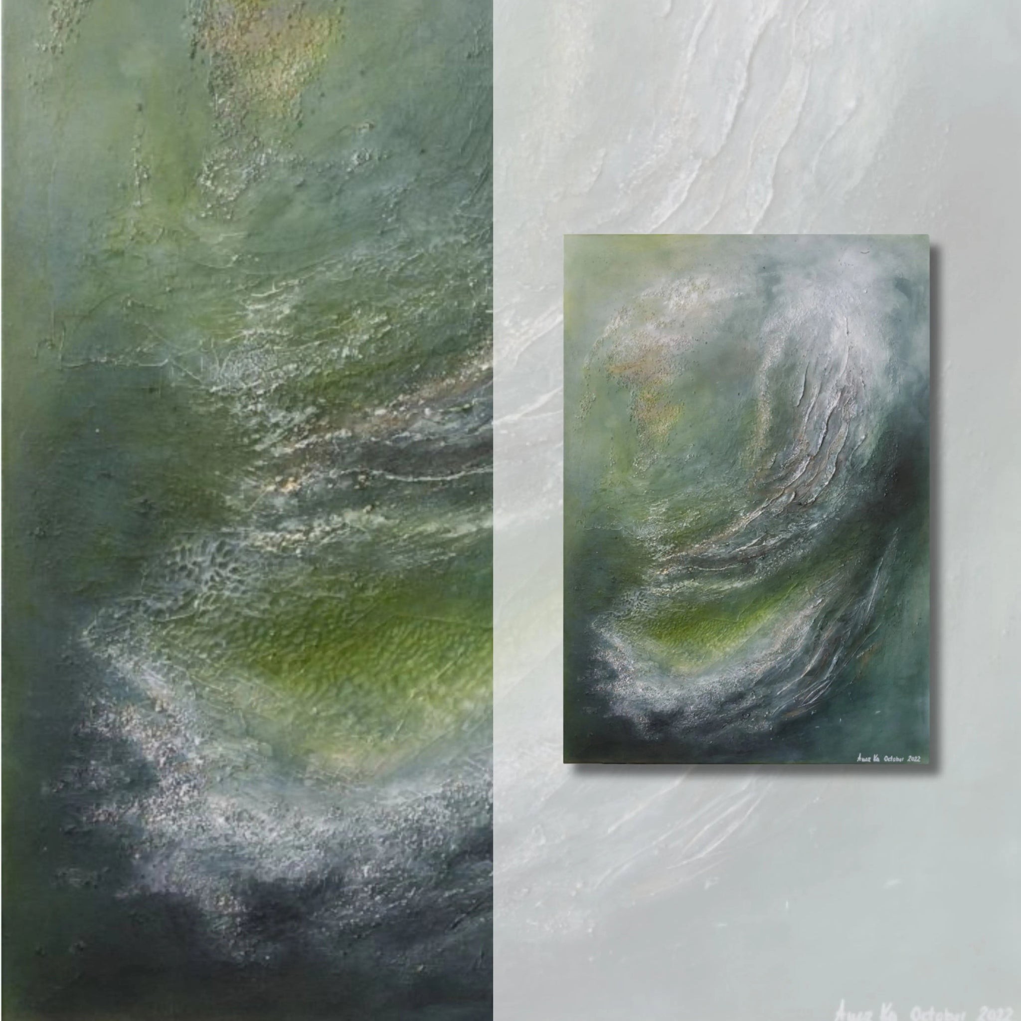 New Beginnings | Contemporary Abstract Painting in Sage Green - Anez Ka Arts Luxury Wall Art