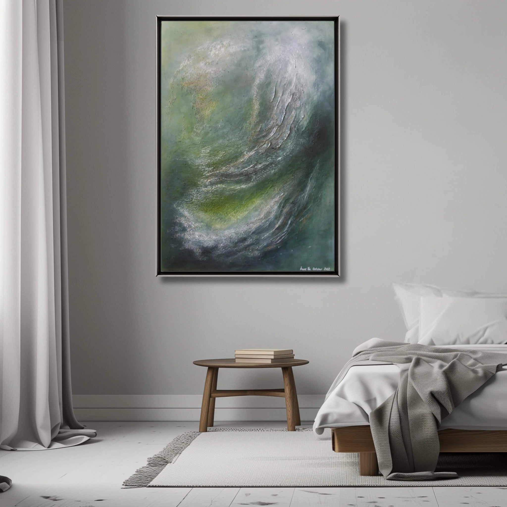 New Beginnings | Contemporary Abstract Painting in Sage Green - Anez Ka Arts Luxury Wall Art