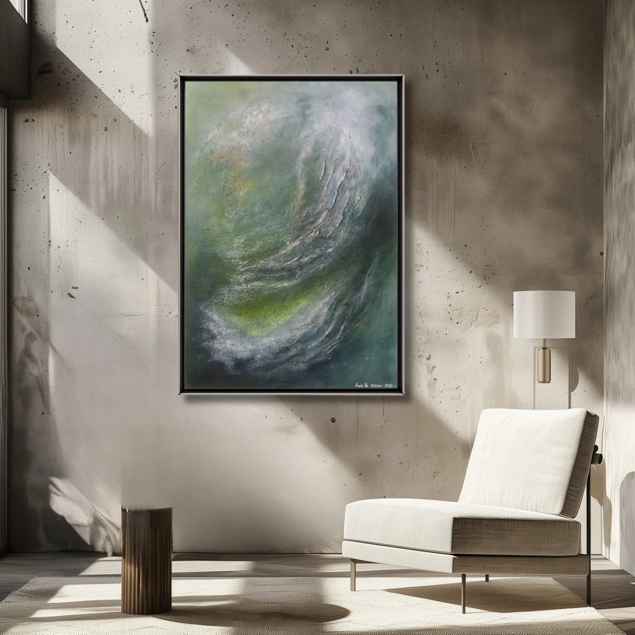 New Beginnings | Contemporary Abstract Painting in Sage Green - Anez Ka Arts Luxury Wall Art