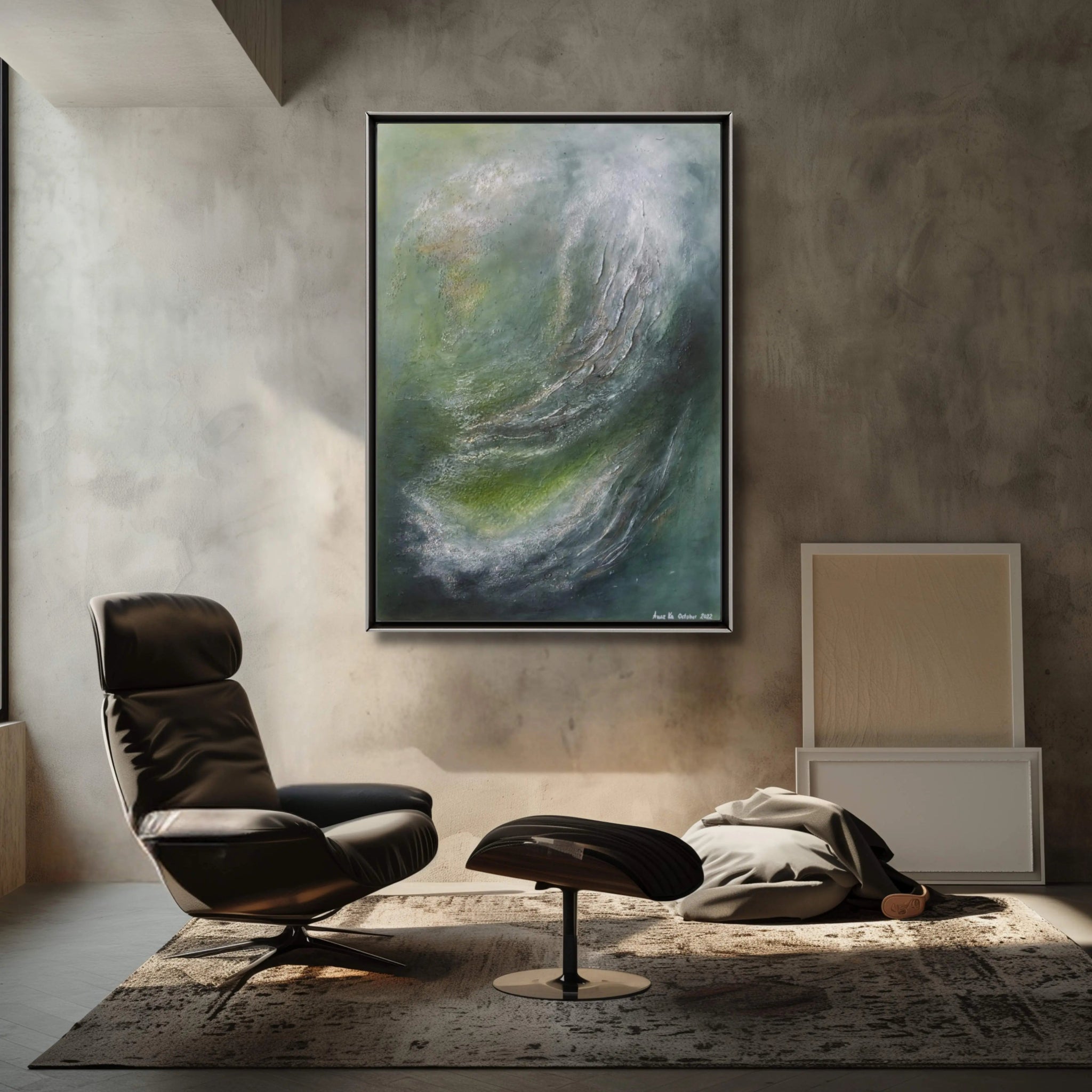 New Beginnings | Contemporary Abstract Painting in Sage Green - Anez Ka Arts Luxury Wall Art