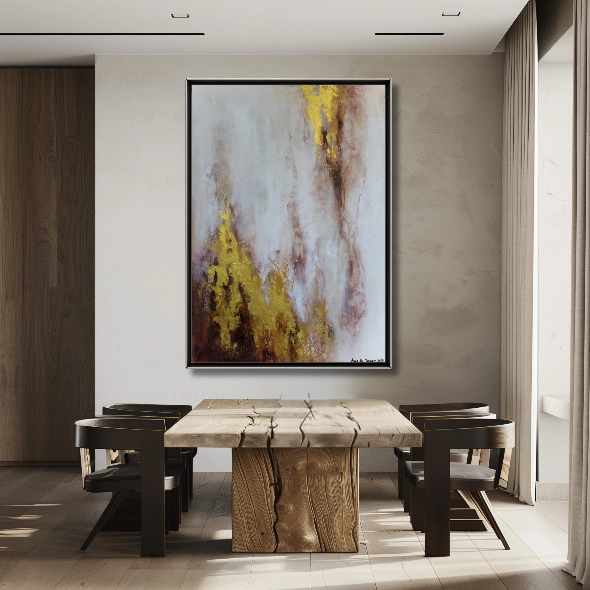 Obsession | Textured Contemporary Abstract Painting in Gold and Bronze - Anez Ka Arts Luxury Wall Art