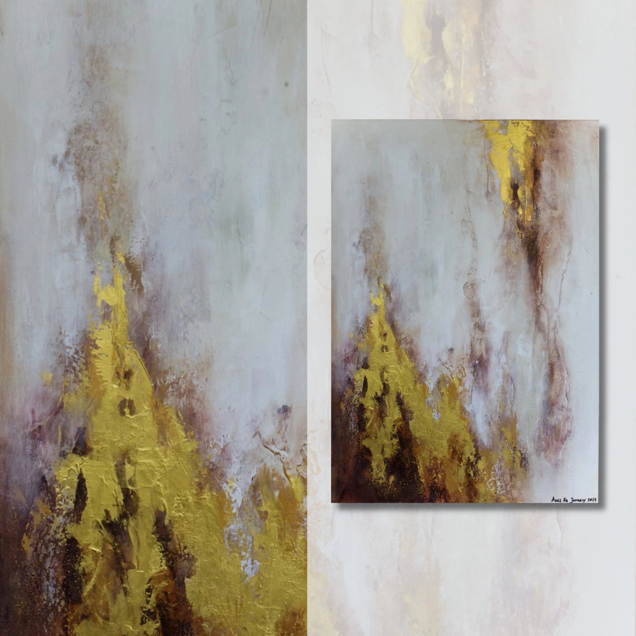 Obsession | Textured Contemporary Abstract Painting in Gold and Bronze - Anez Ka Arts Luxury Wall Art