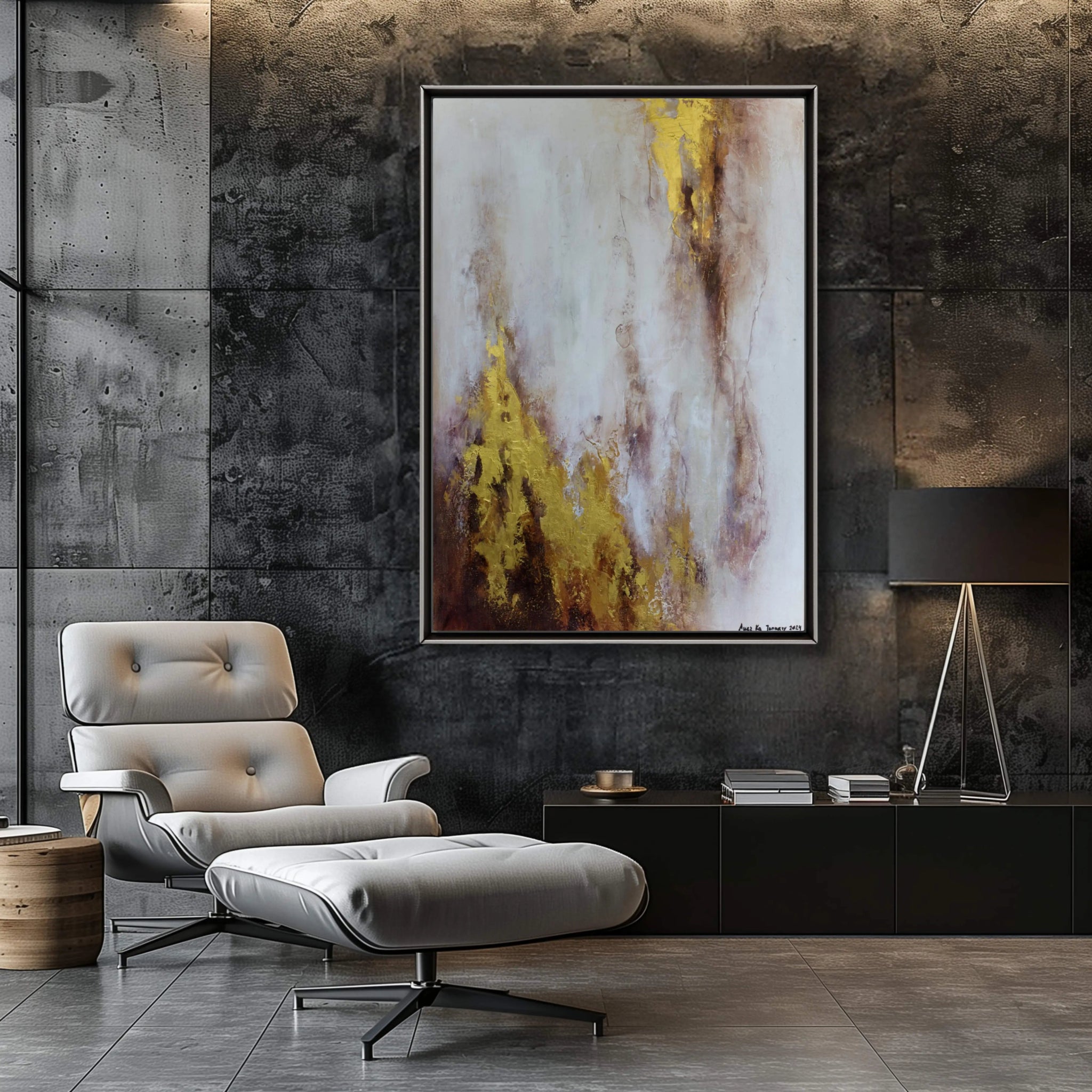 Obsession | Textured Contemporary Abstract Painting in Gold and Bronze - Anez Ka Arts Luxury Wall Art