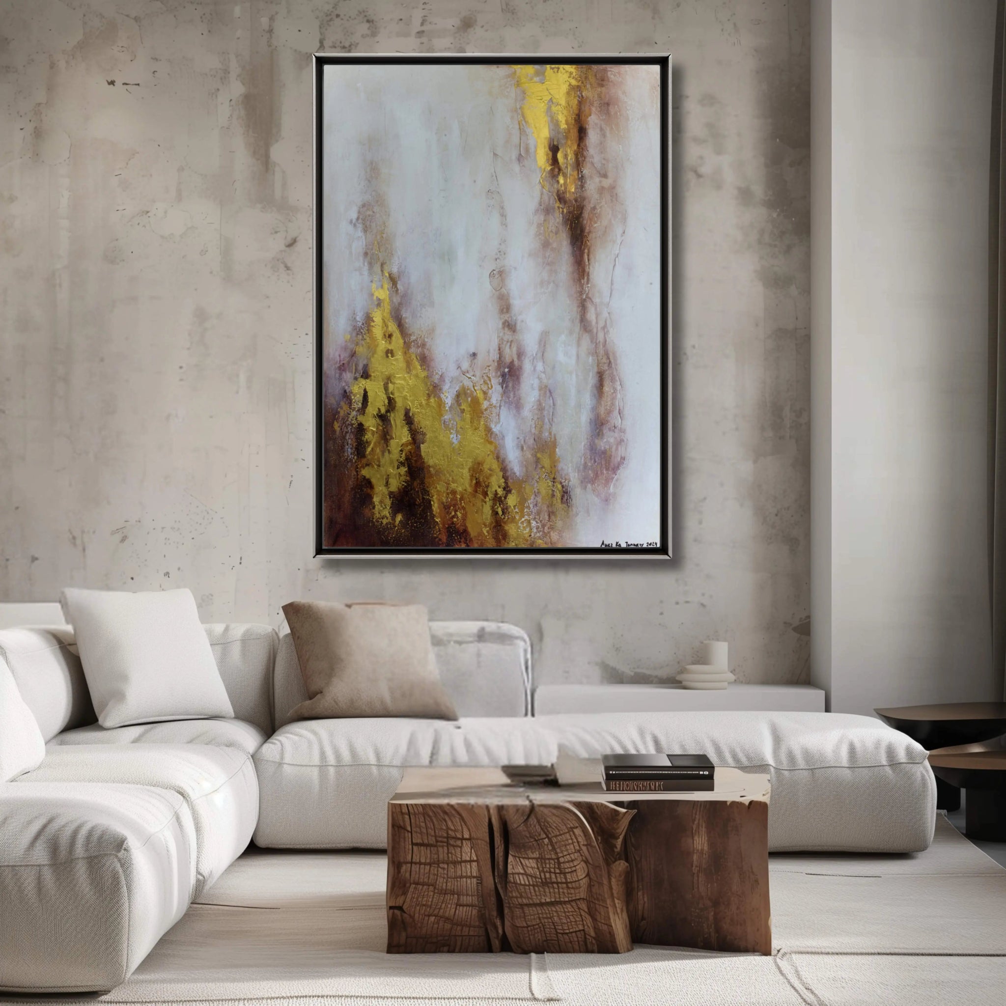 Obsession | Textured Contemporary Abstract Painting in Gold and Bronze - Anez Ka Arts Luxury Wall Art